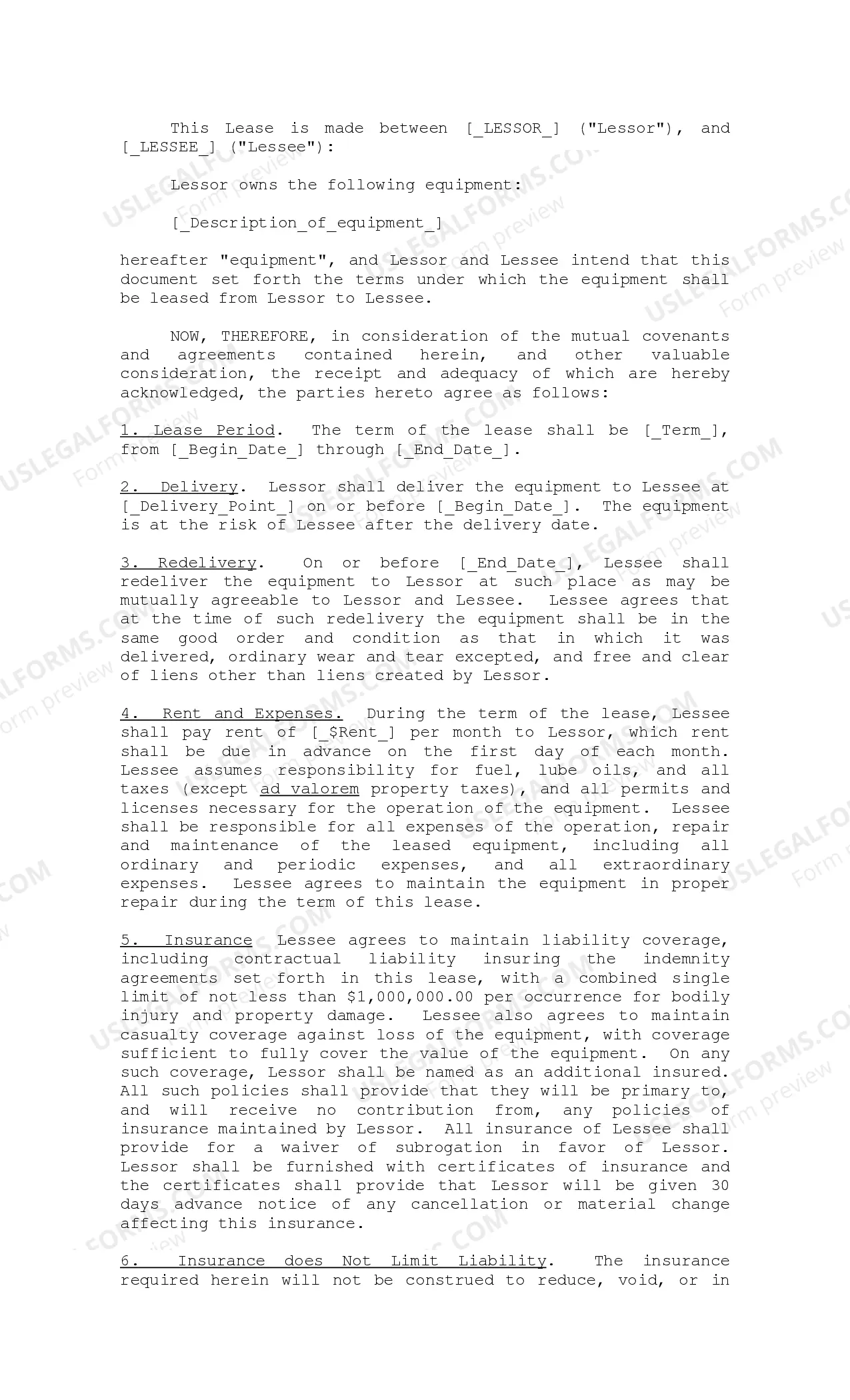 Preview Lease of Equipment