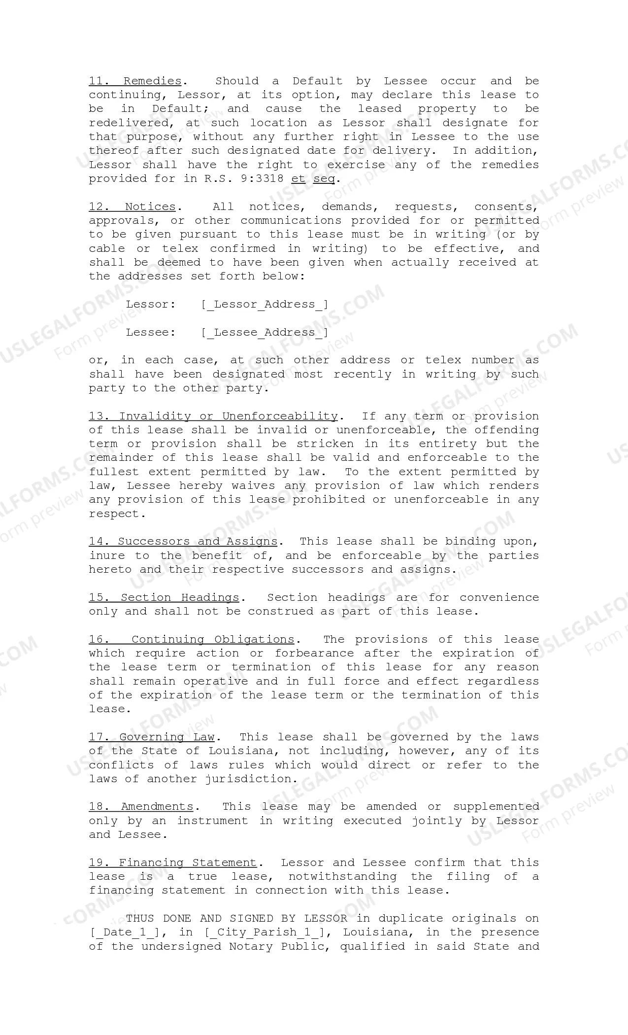 Preview Lease of Equipment
