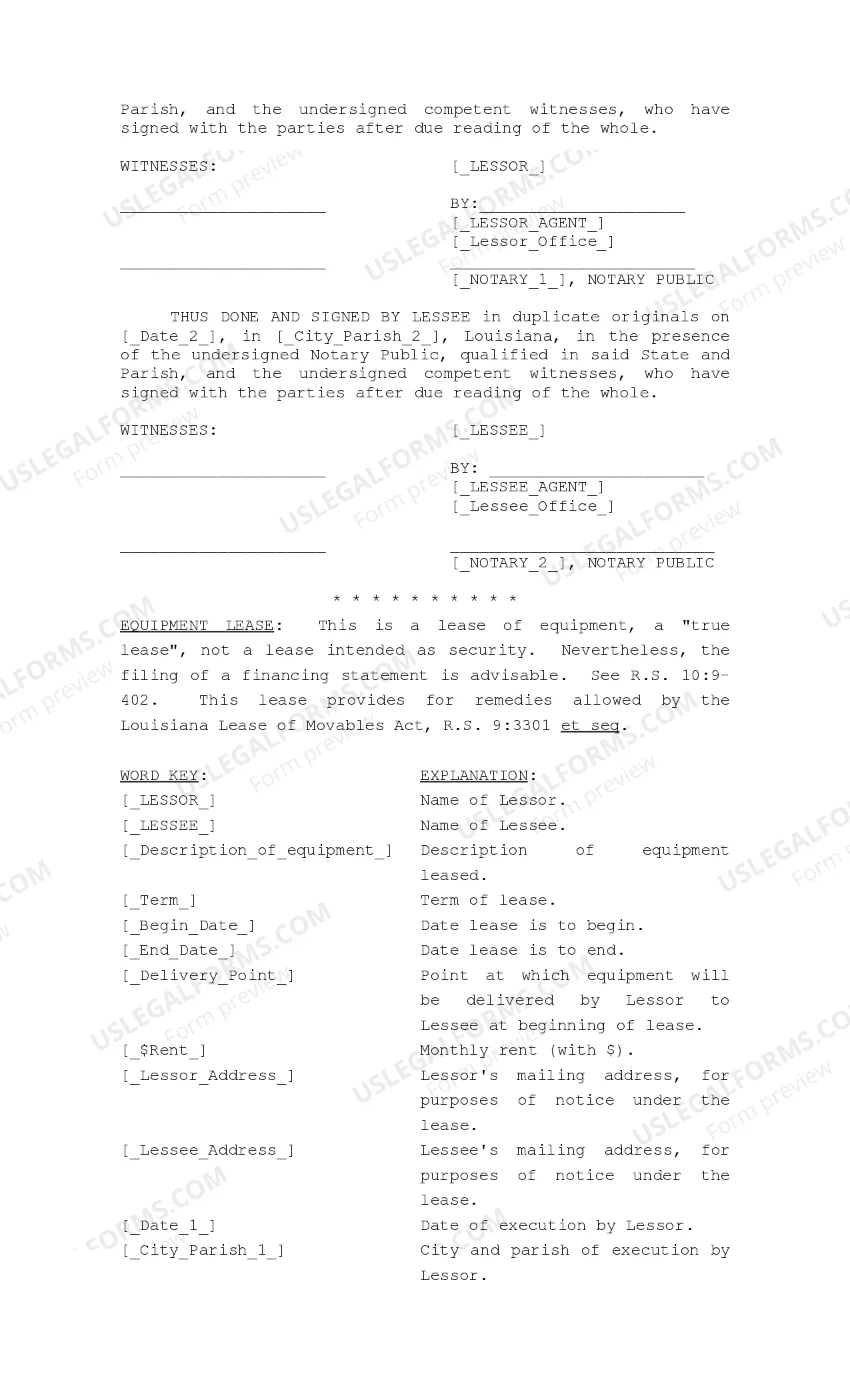 Preview Lease of Equipment