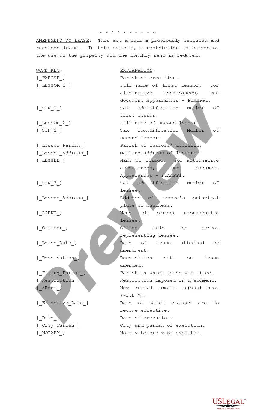 Preview Amendment to Lease