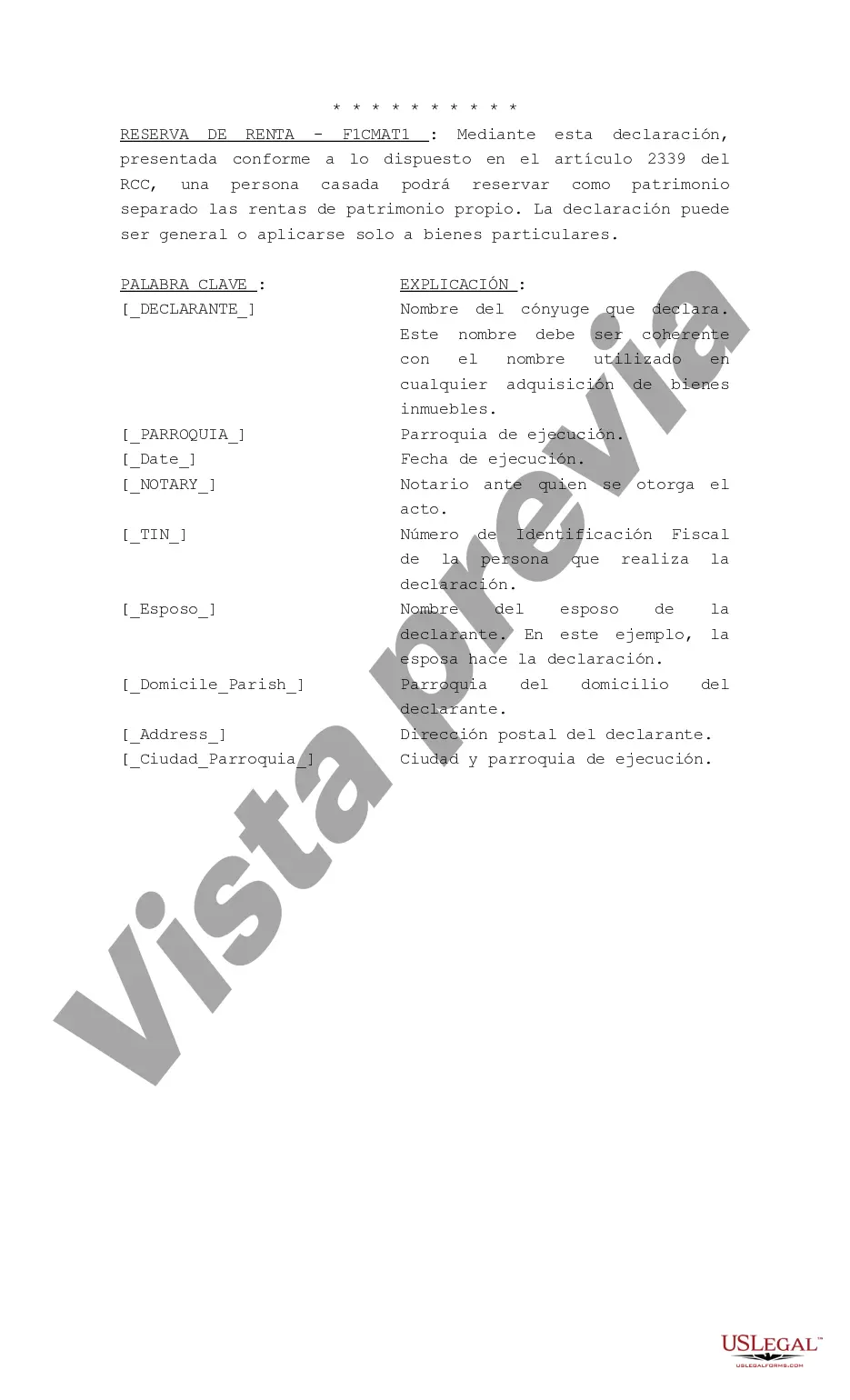 Preview Reserva de Renta de Propiedad Separada