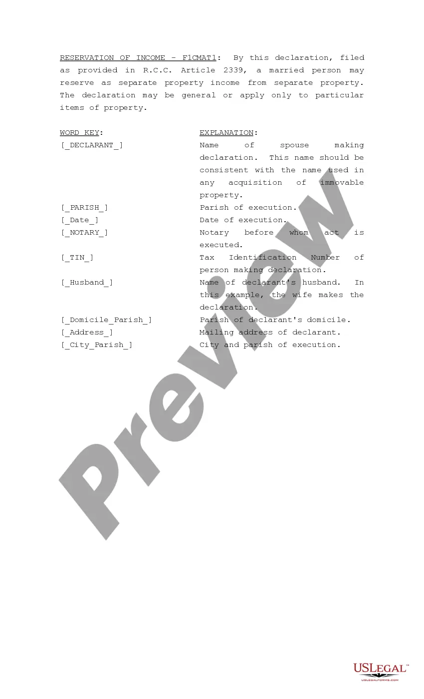 Get Reservation of Income from Separate Property Preview Reservation of Income from Separate Property