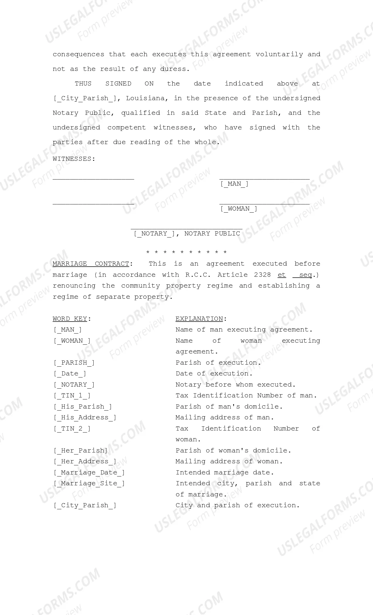 Preview Marriage Contract between Man and Woman