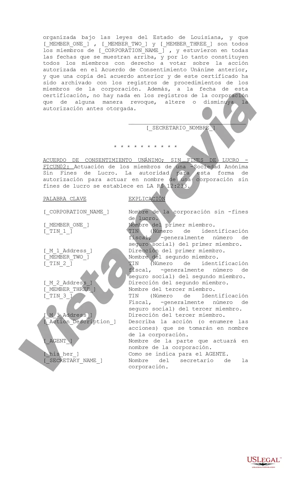 Preview Acuerdo de consentimiento unánime de los miembros de una corporación