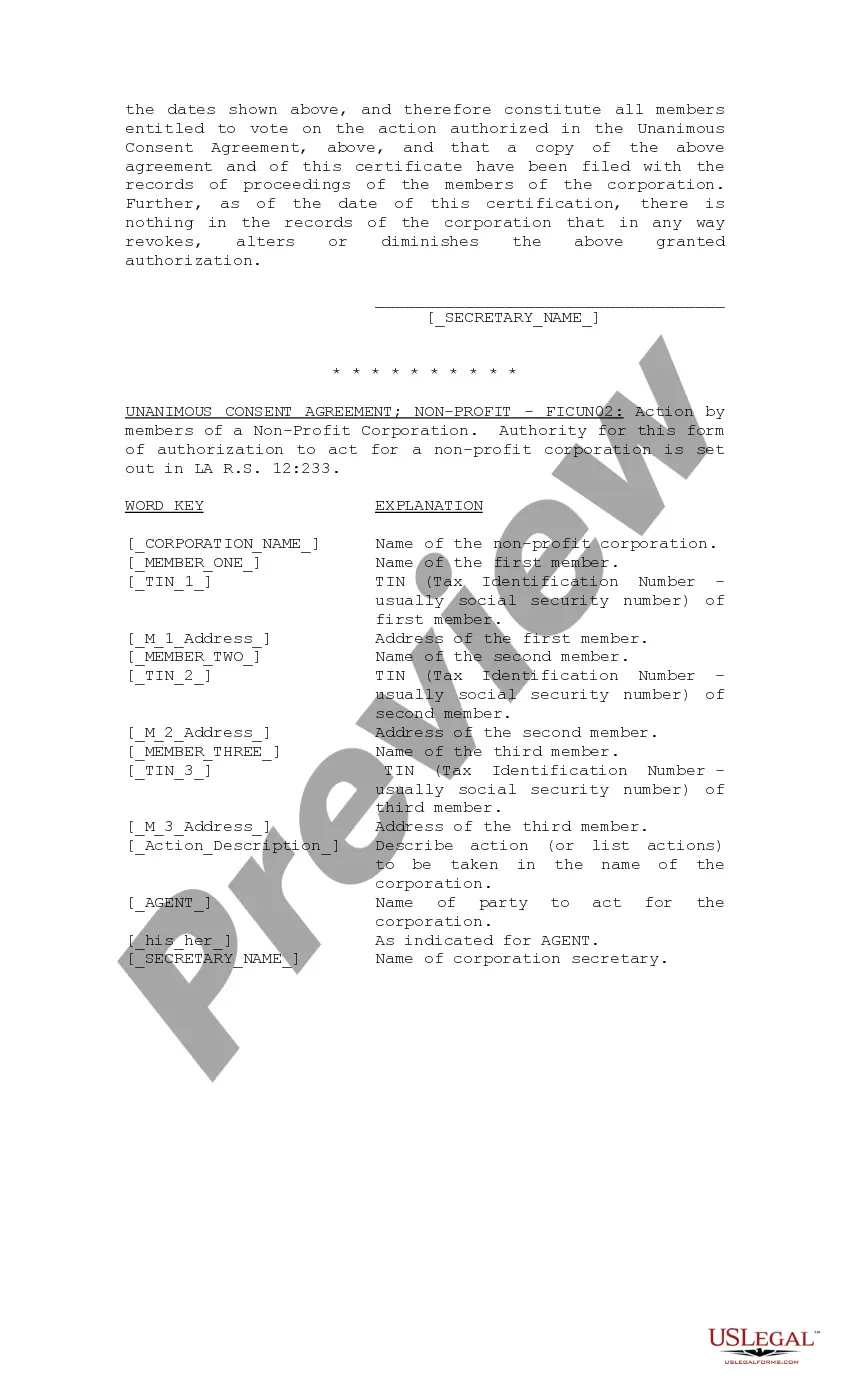 Get Unanimous Consent Agreement by the Members of a Corporation Preview Unanimous Consent Agreement by the Members of a Corporation