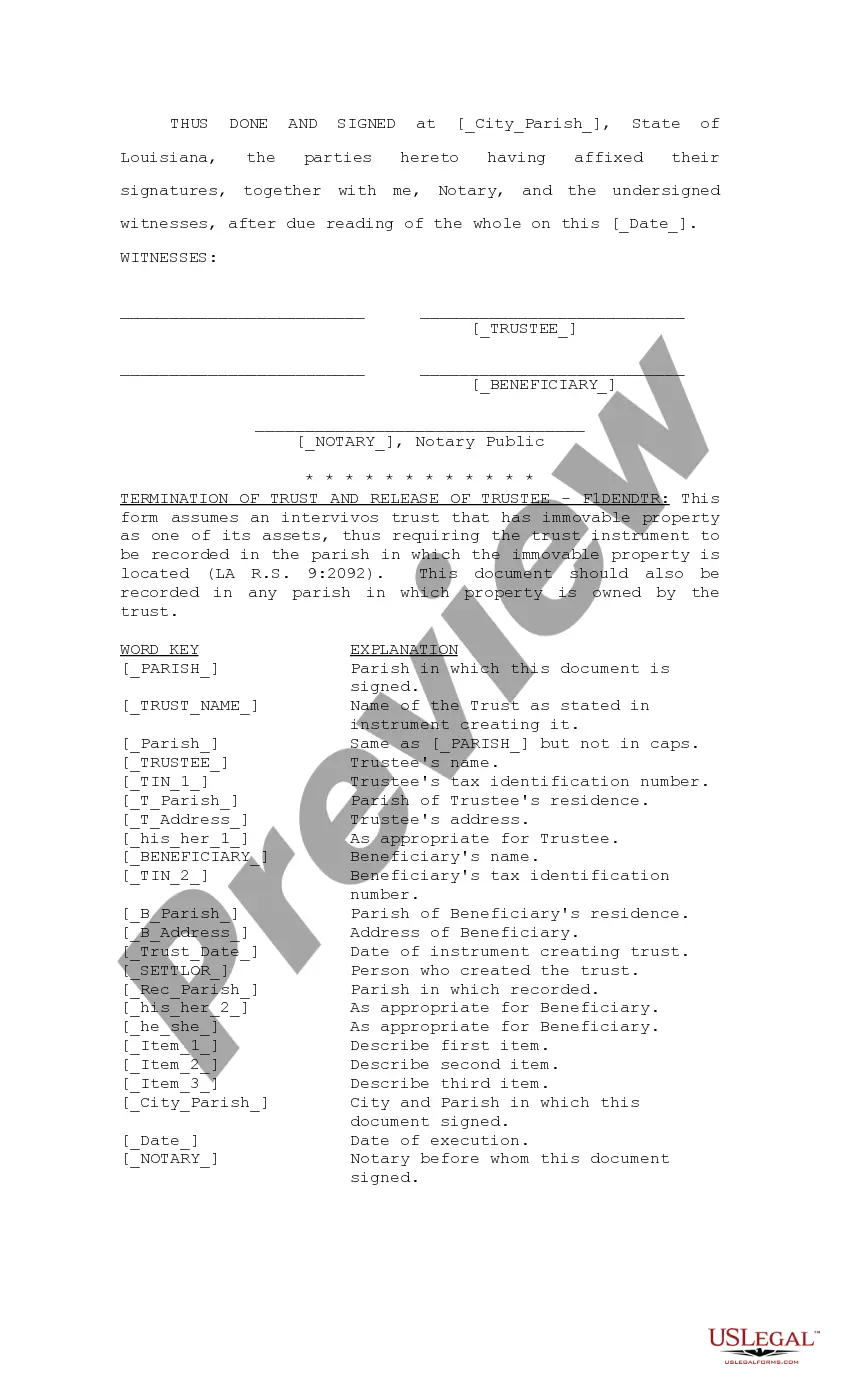 Preview Termination of Trust and Release of Trustee