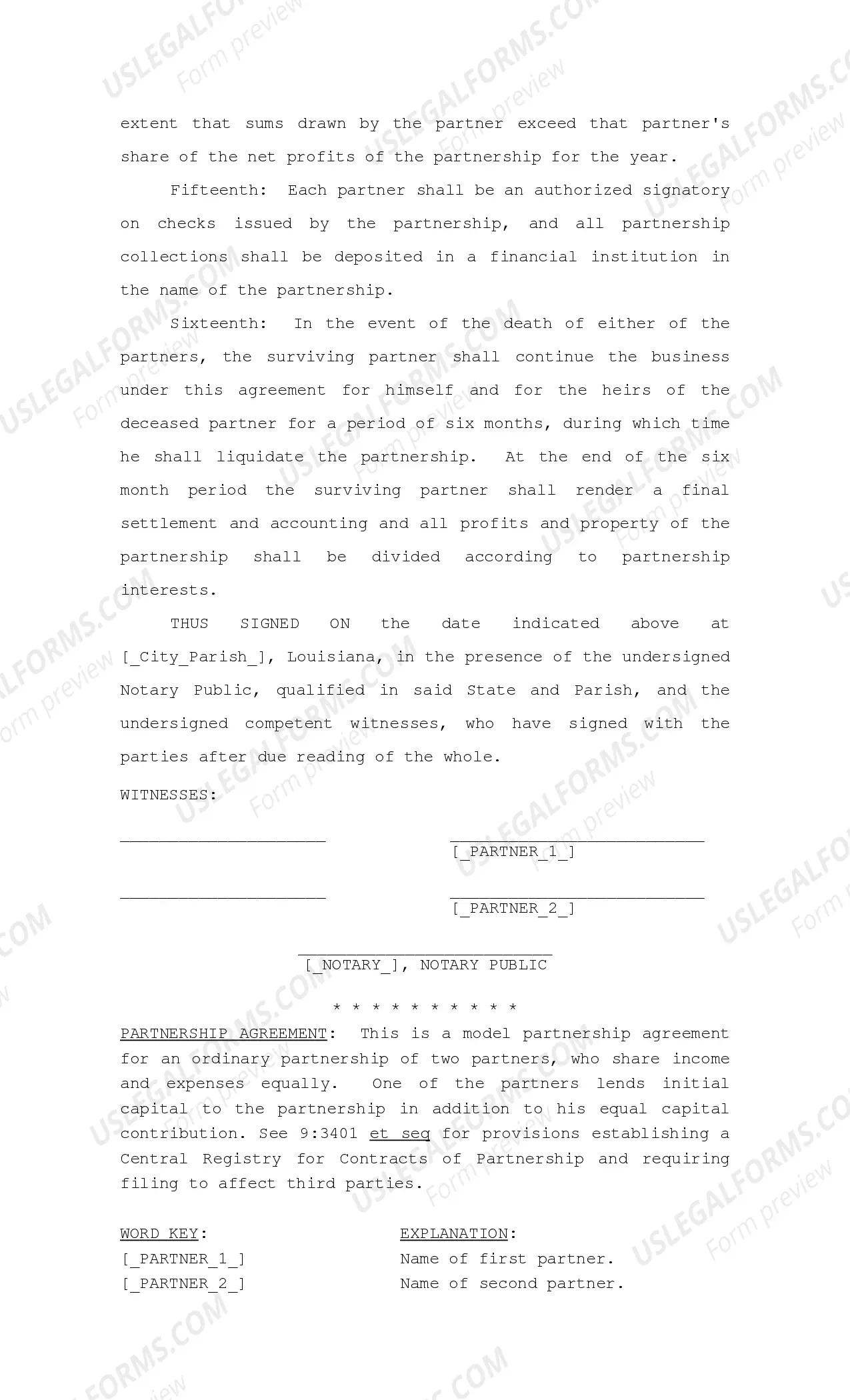 Preview Partnership Agreement between Two Partners