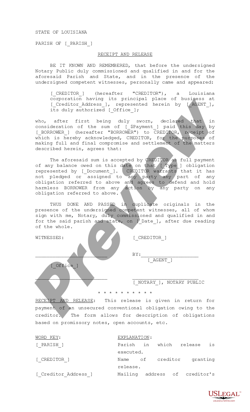 Receipt And Release Form Estate Withholding Tax | US Legal Forms