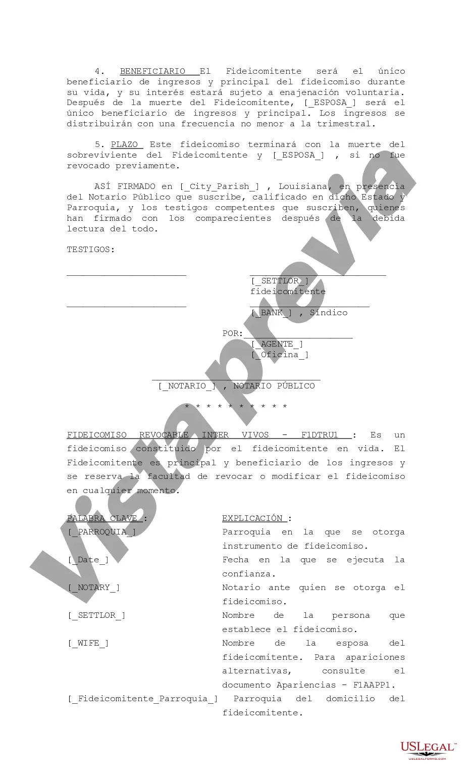 Preview Fideicomiso Revocable Inter Vivos