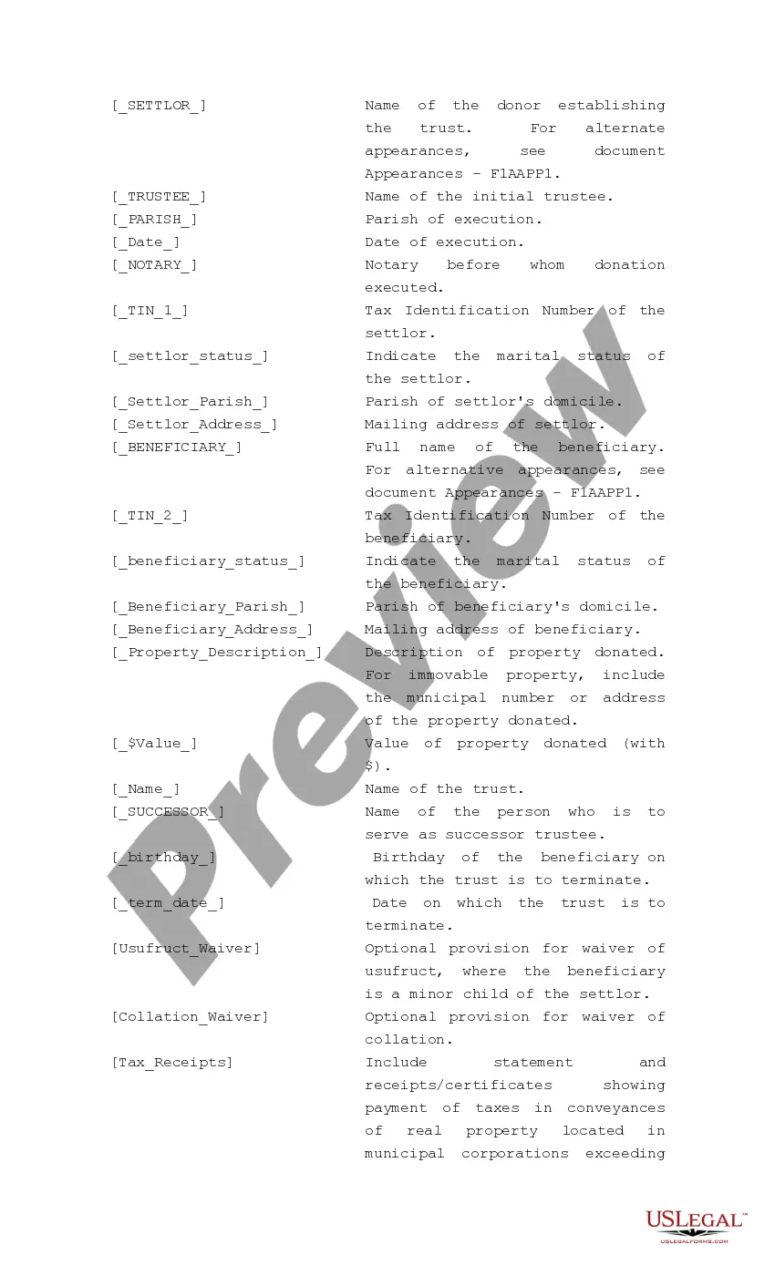 Get Act of Donation in Trust by Settlor to Trustee Preview Act of Donation in Trust by Settlor to Trustee