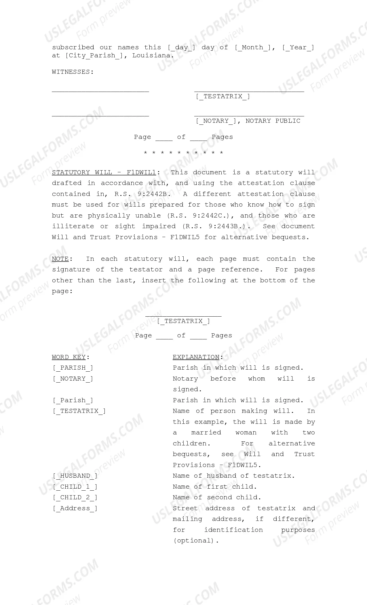 Preview Last Will and Testament, Spouse and Children