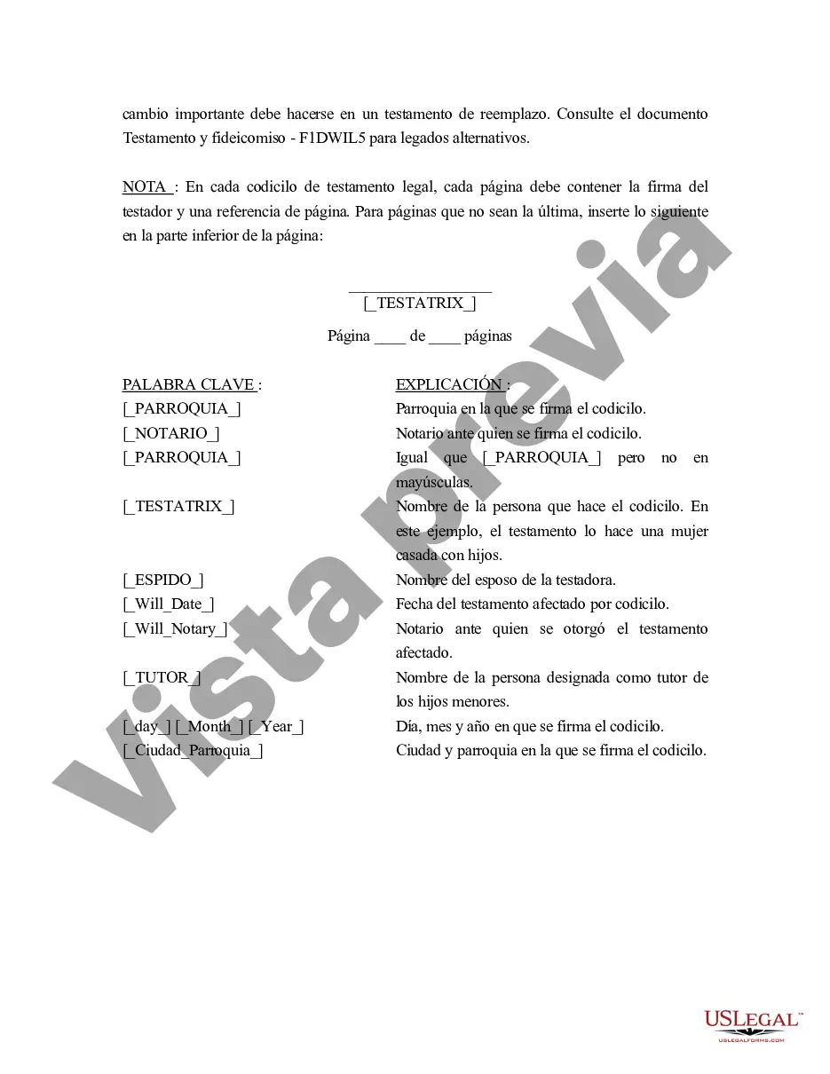 Preview Codicilo a la Última Voluntad y Testamento - Cambios o Enmiendas al Testamento