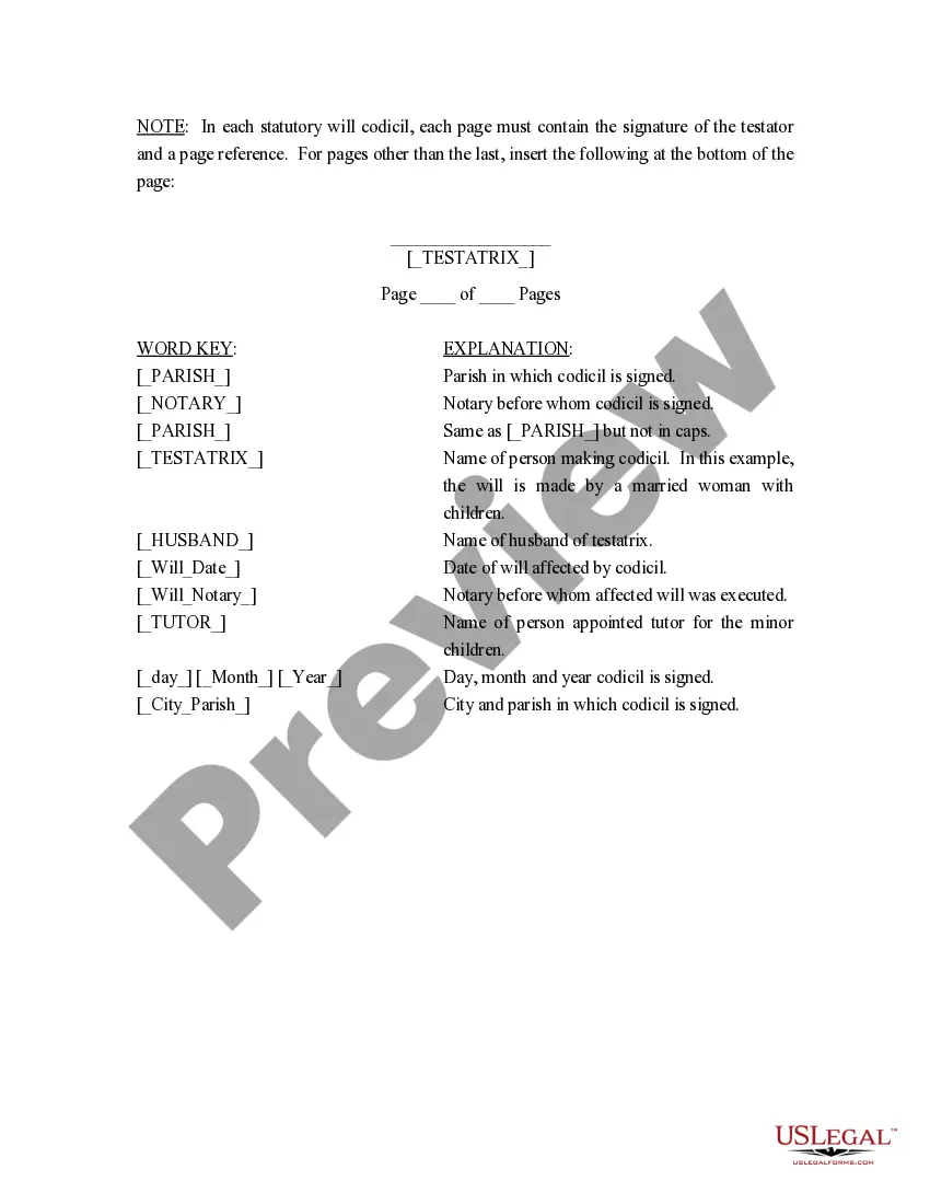 Preview Codicil to Last Will and Testament - Will Changes or Amendments