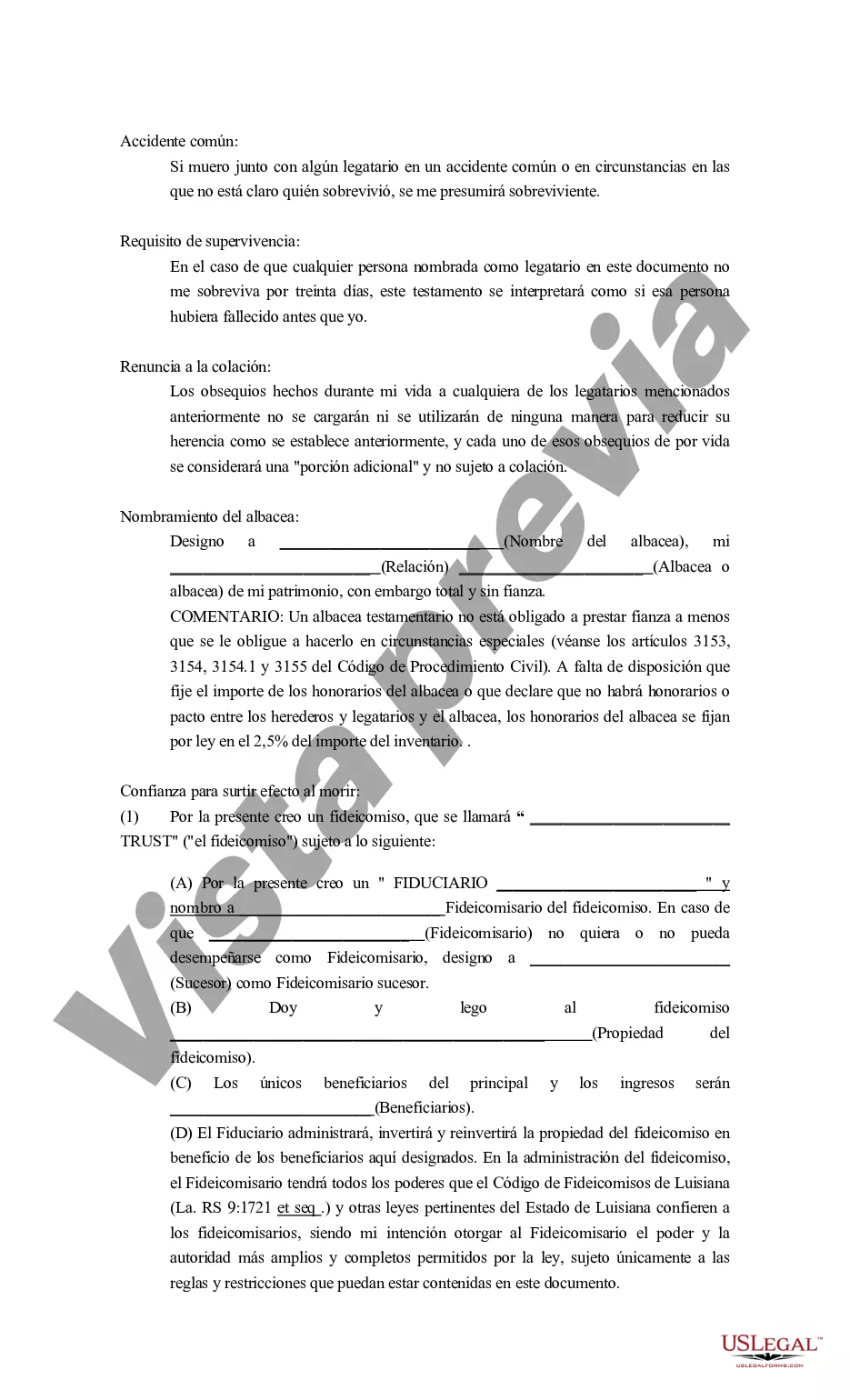 Preview Disposiciones de testamento y fideicomiso