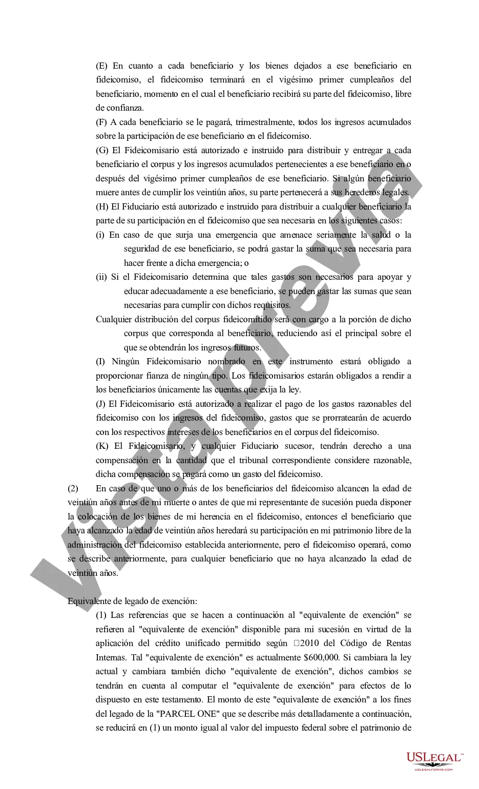 Preview Disposiciones de testamento y fideicomiso