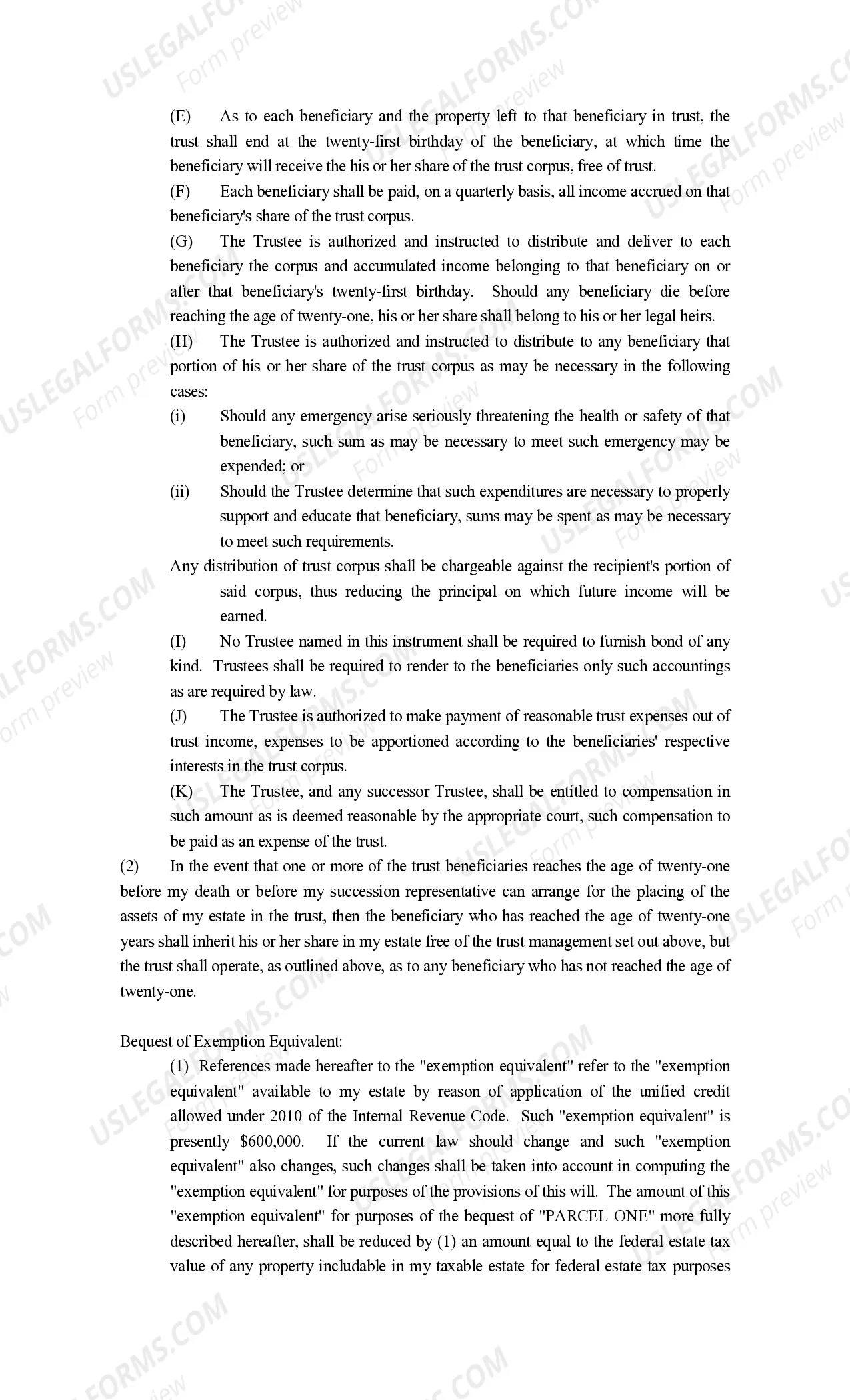 Preview Will and Trust Provisions