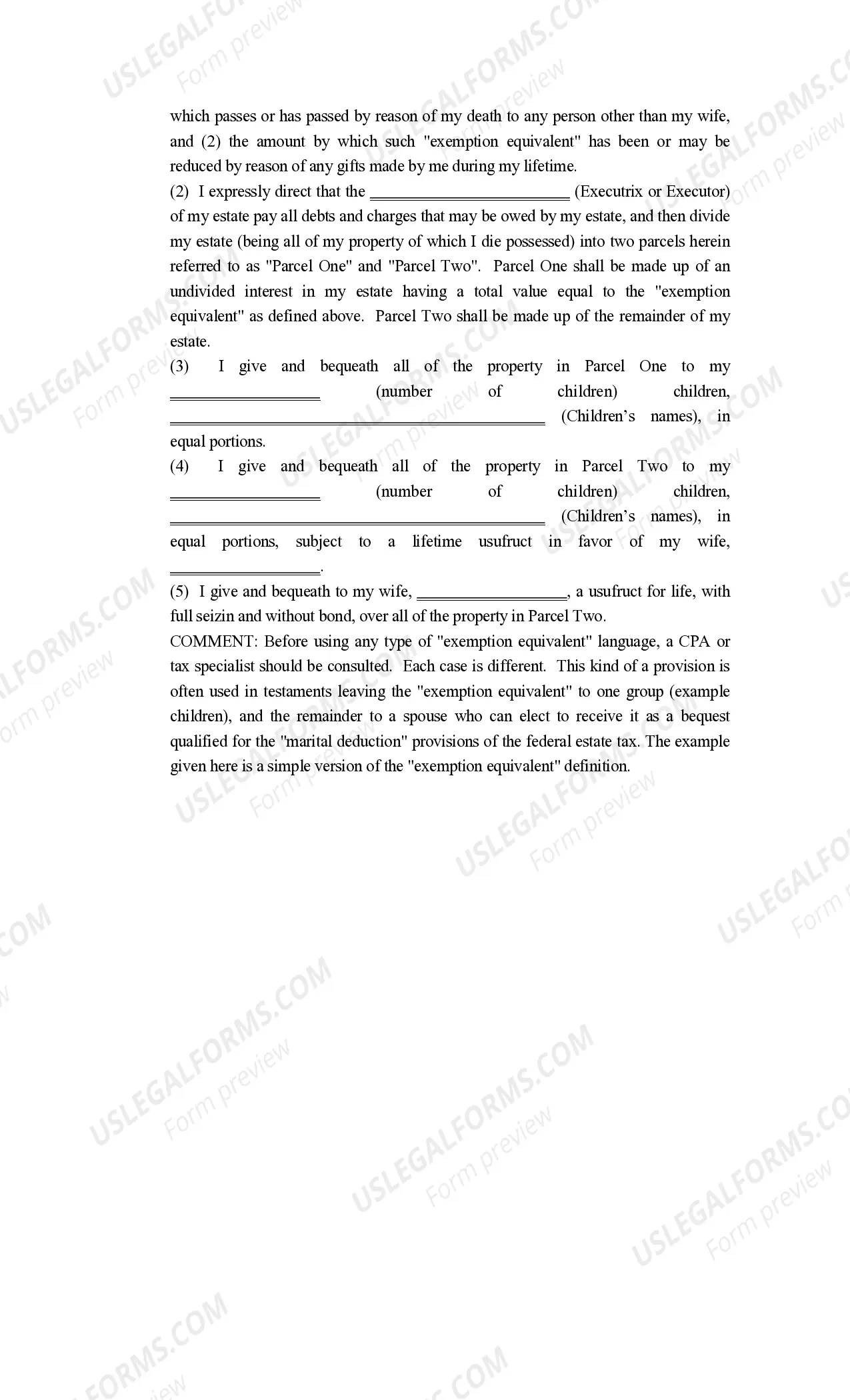 Preview Will and Trust Provisions