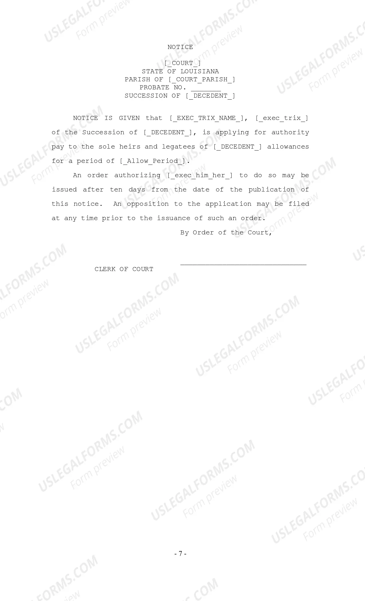 Preview Petition for Authority to Pay Interim Allowances, Verification of Petition, Notice, Certificate of Publication and No Opposition, Order Authorizing Allowance Payment