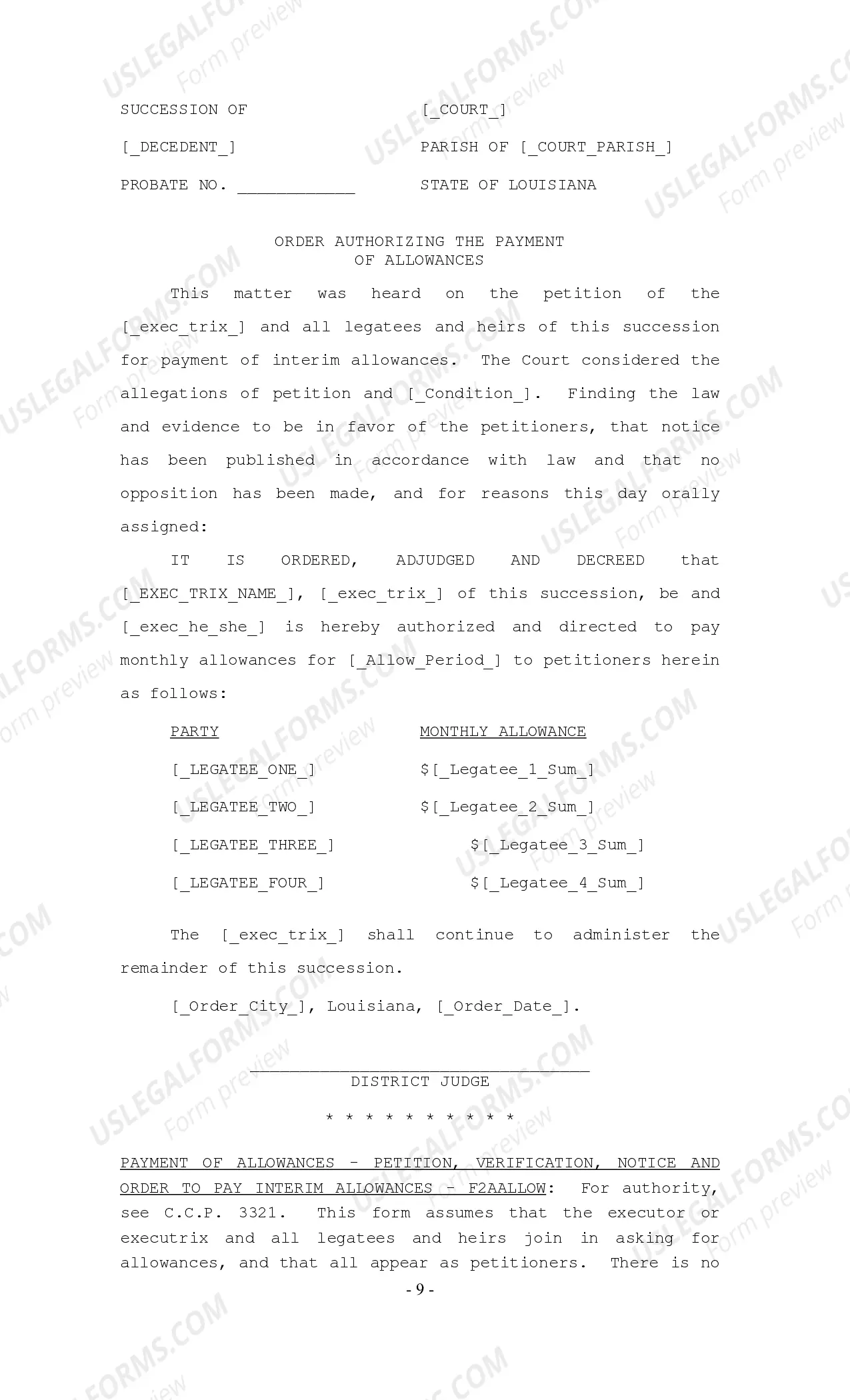 Preview Petition for Authority to Pay Interim Allowances, Verification of Petition, Notice, Certificate of Publication and No Opposition, Order Authorizing Allowance Payment