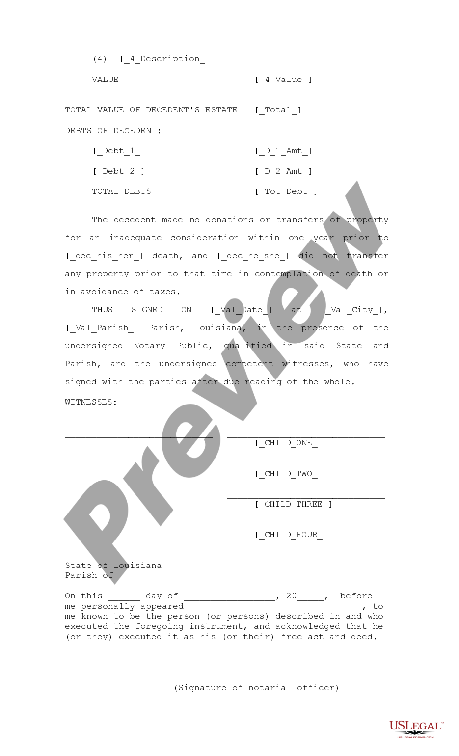 louisiana-petition-for-possession-and-affidavit-of-valuation-and