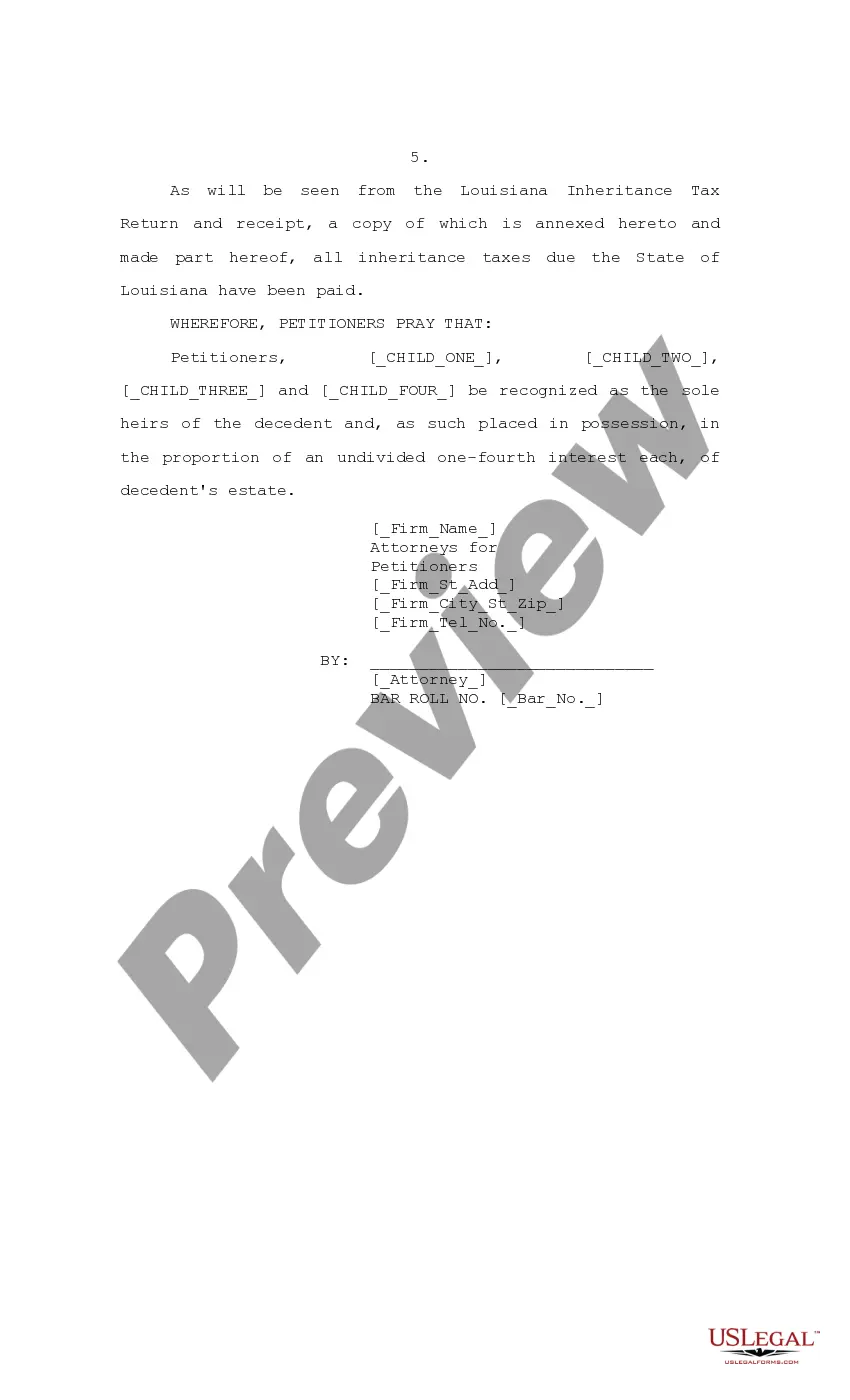 Preview Petition for Possession and Affidavit of Valuation and Detailed Descriptive List, Judgment of Possession