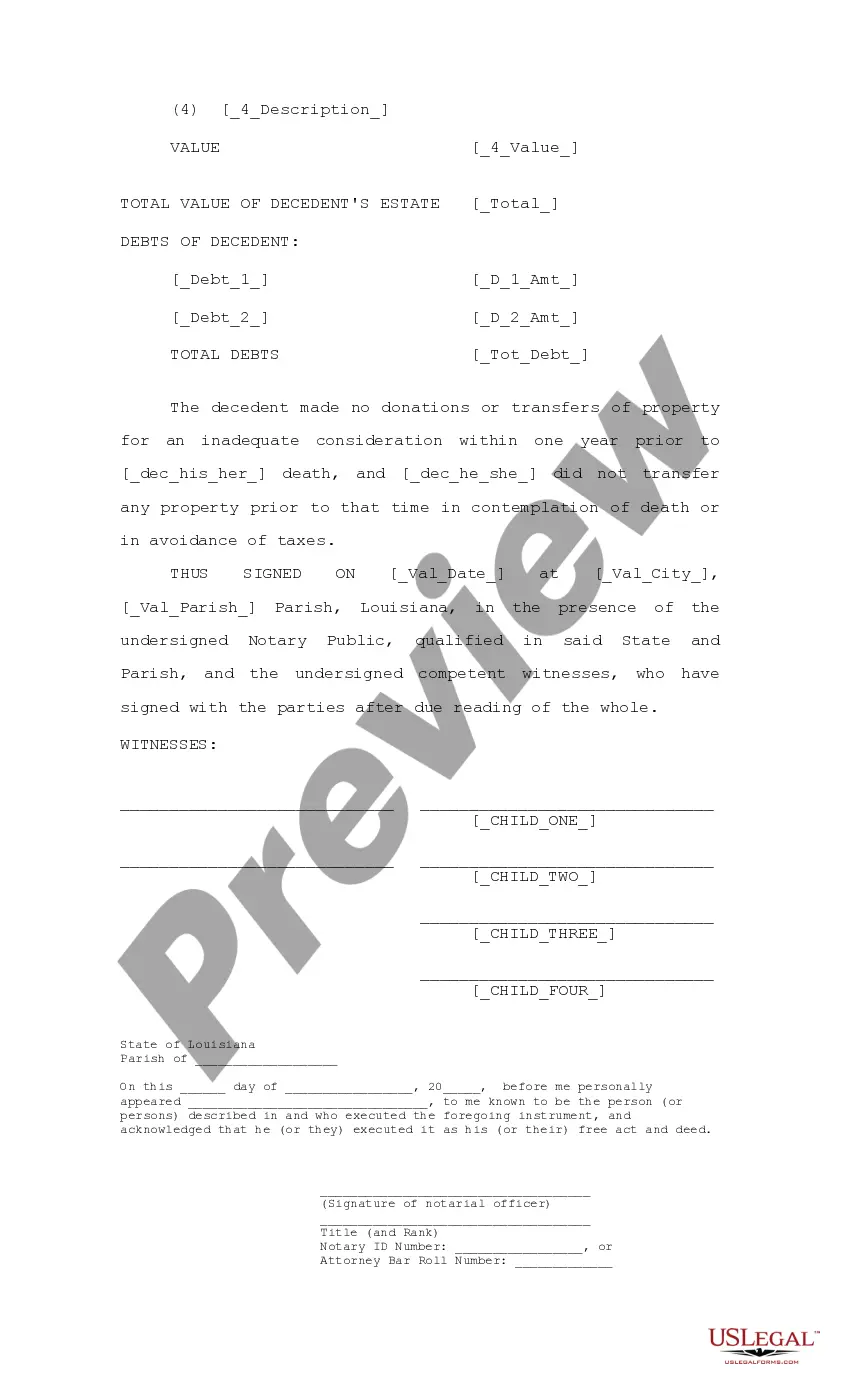 Preview Petition for Possession and Affidavit of Valuation and Detailed Descriptive List, Judgment of Possession