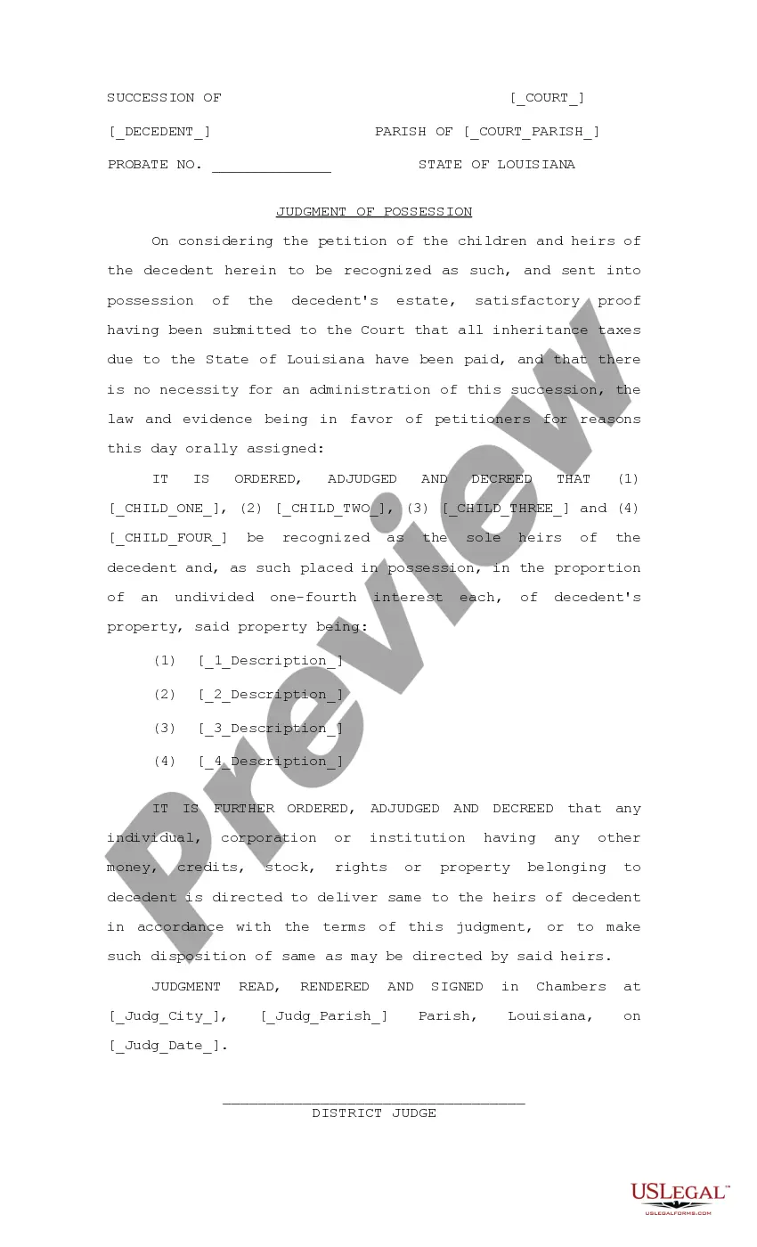 Preview Petition for Possession and Affidavit of Valuation and Detailed Descriptive List, Judgment of Possession