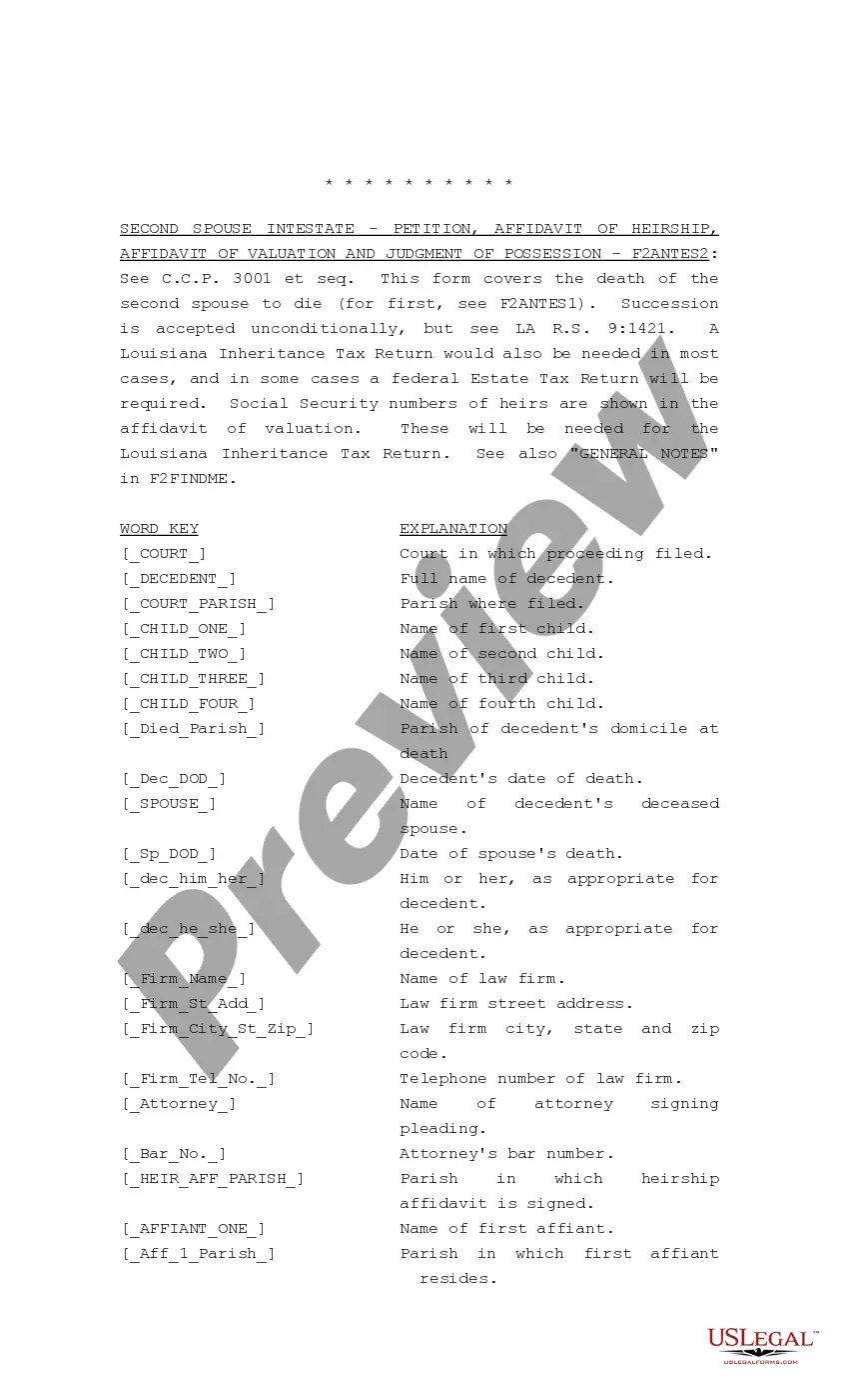 Preview Petition for Possession and Affidavit of Valuation and Detailed Descriptive List, Judgment of Possession