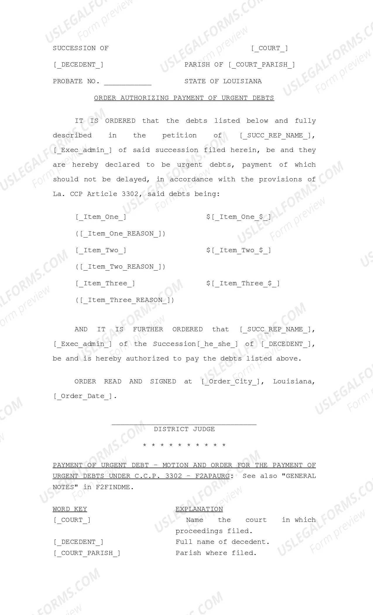 Preview Petition for Authority to Pay Urgent Debts and Order