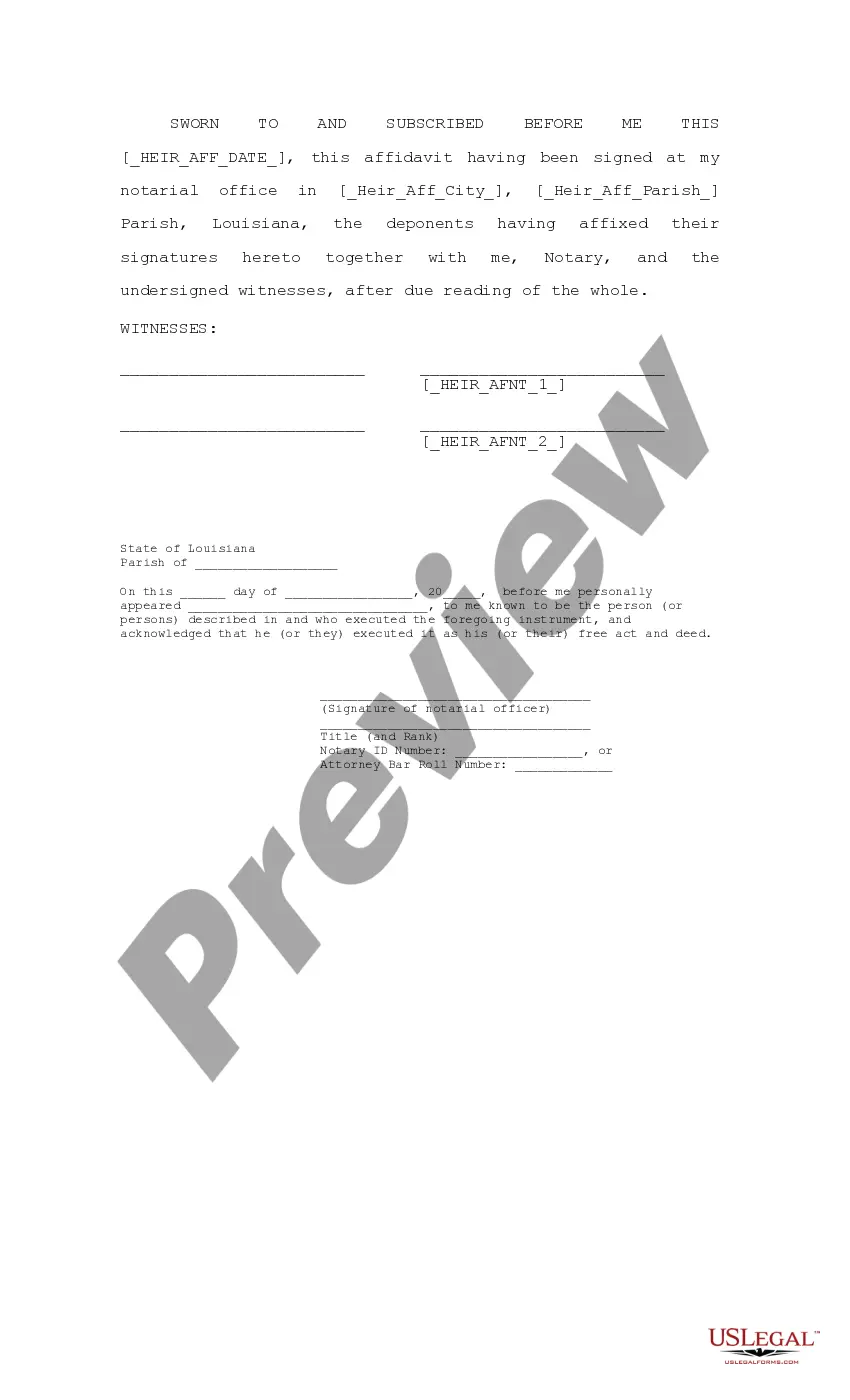 Preview Petition for Probate of Statutory Testament, Affidavit of Notary and Witnesses, Affidavit of Death and Heirship or Descent, Probate Order, Oath, Letters Testamentary