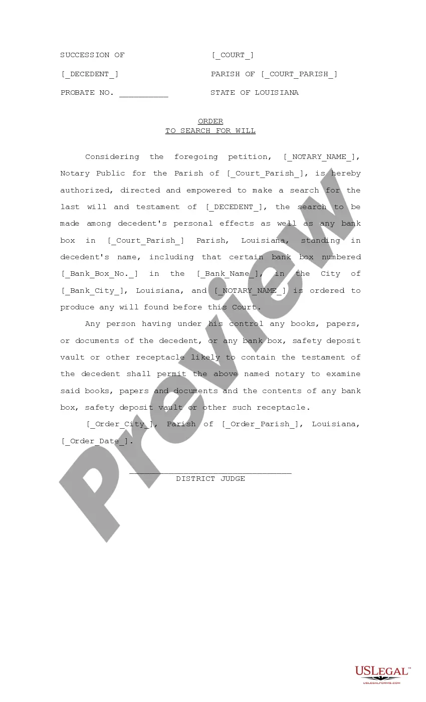 Get Motion and Order to Search for Will and Return of Notary Appointed to Search for Testament Preview Motion and Order to Search for Will and Return of Notary Appointed to Search for Testament