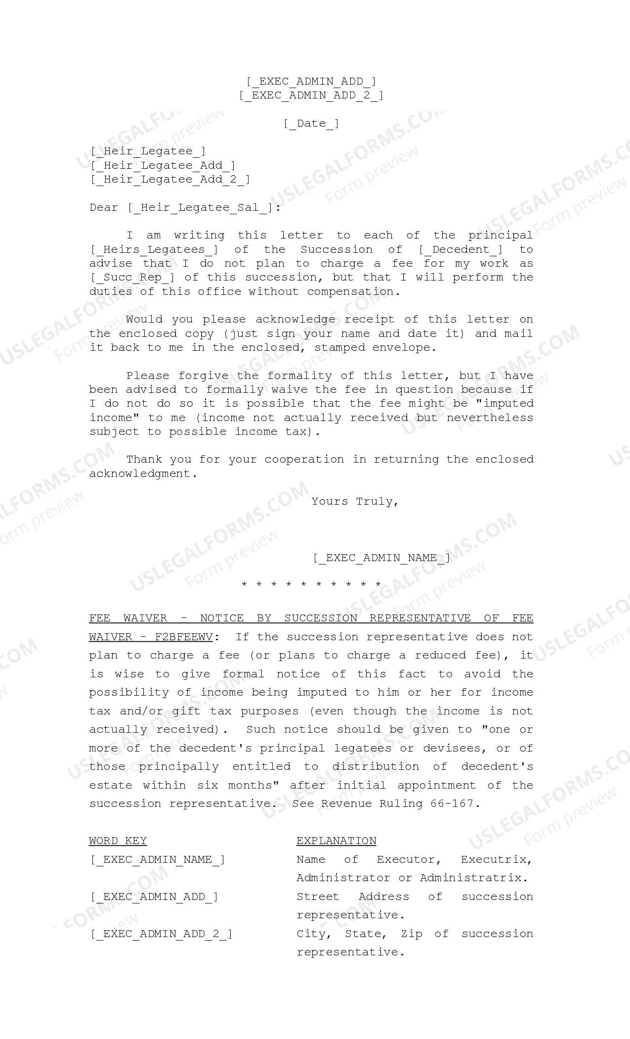 Preview Letter to principal Heirs Legatees of the Secession of Decedent