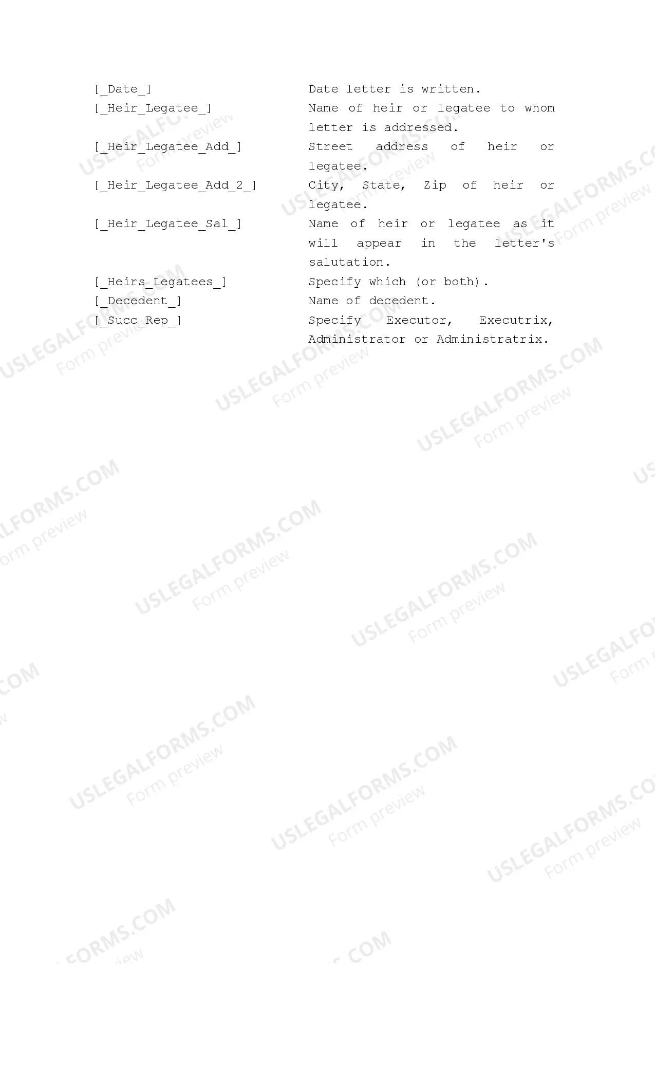 Preview Letter to principal Heirs Legatees of the Secession of Decedent