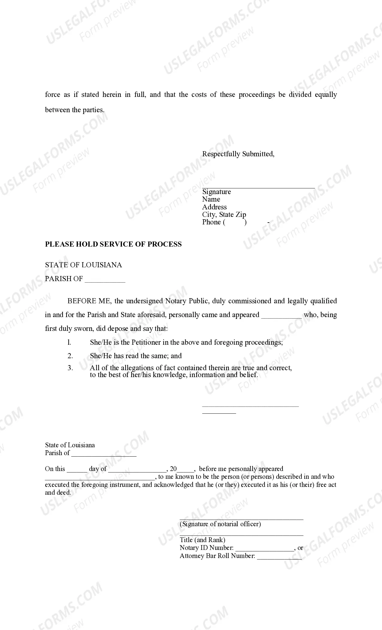 Preview Petition for Divorce - La. CC Art. 102 - No Children