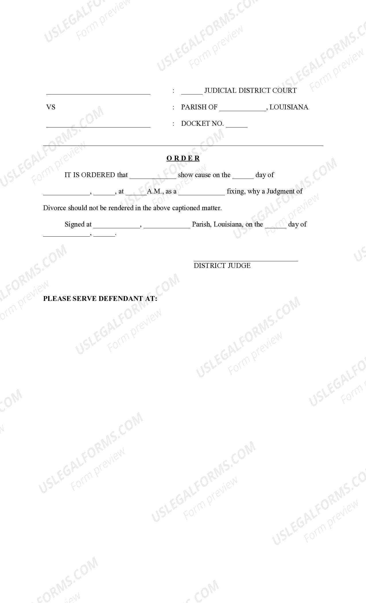Preview Rule to Show Cause and Order - La. CC Art. 103 - No Children