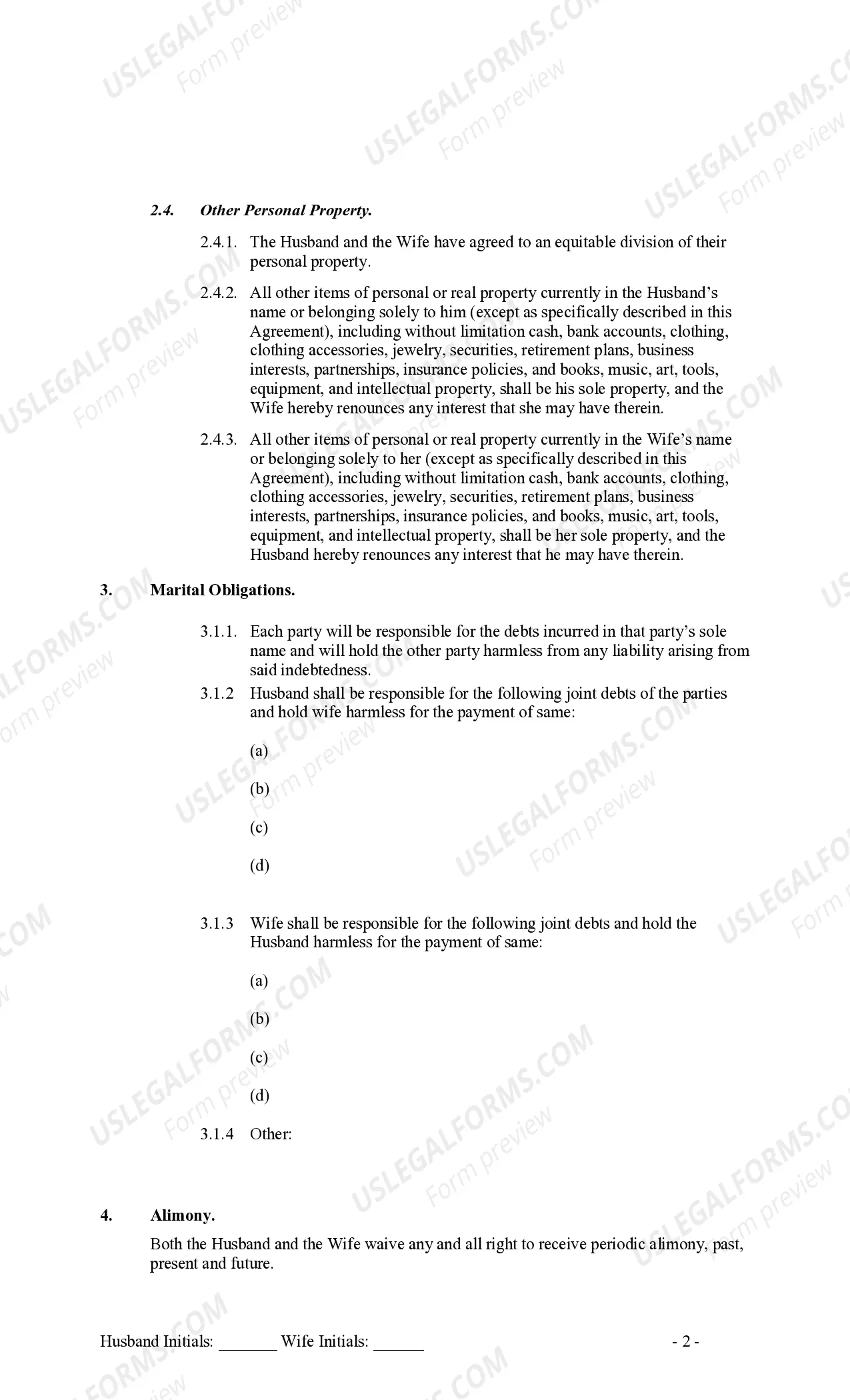 Preview Marital Domestic Separation and Property Settlement Agreement Adult Children