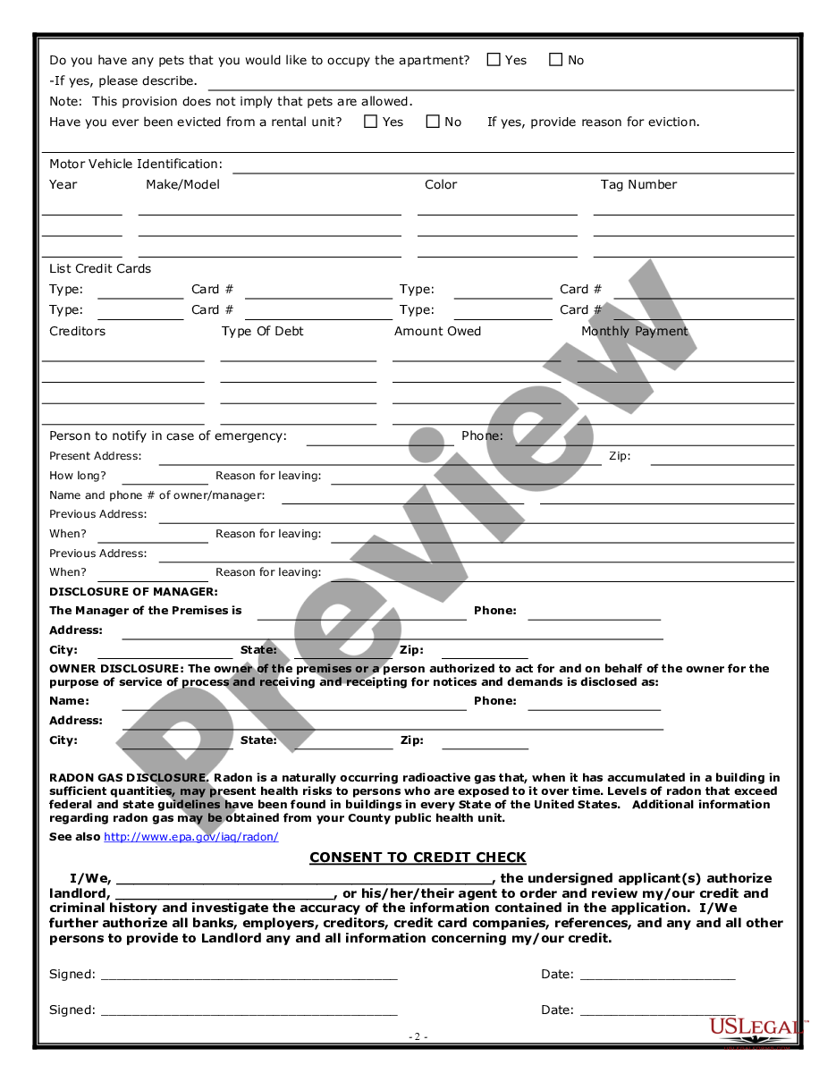 Louisiana Apartment Lease Rental Application Questionnaire Louisiana Rental Application Us 0405