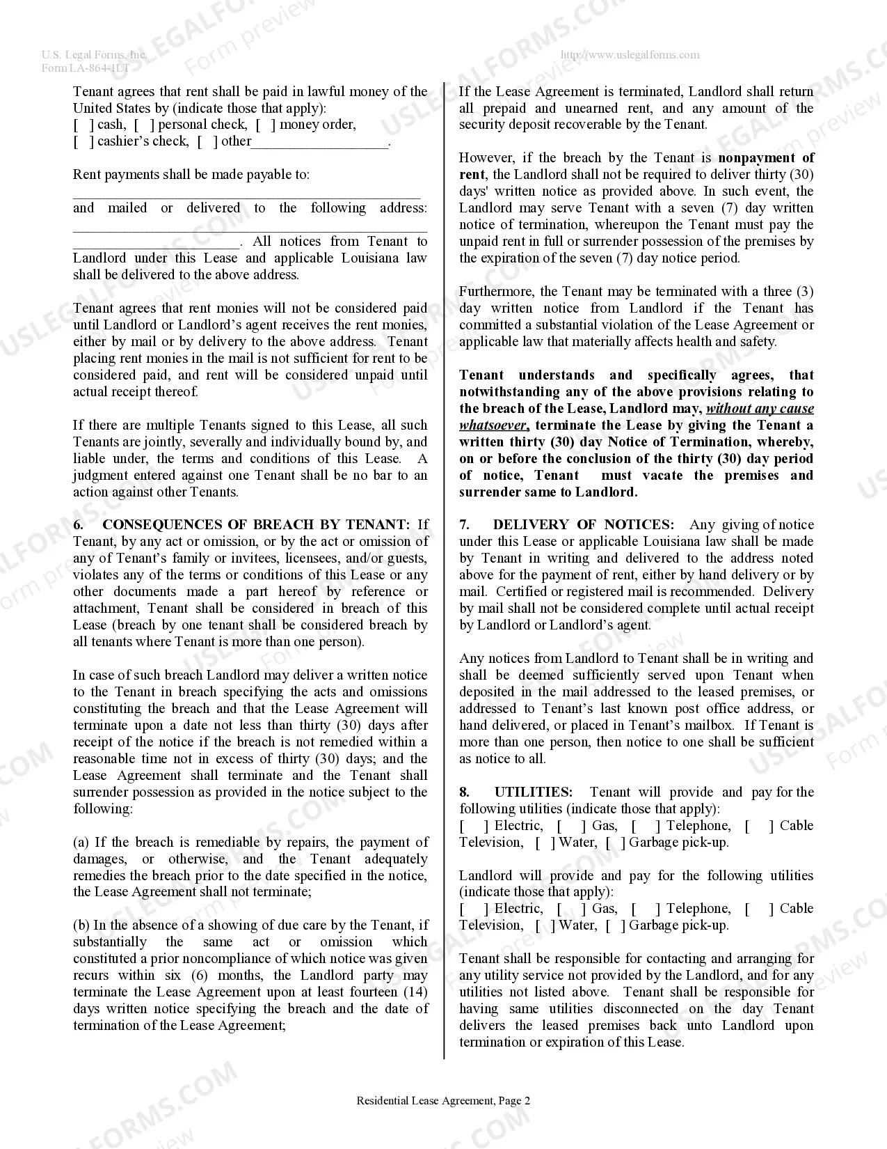 Preview Residential Lease or Rental Agreement for Month to Month