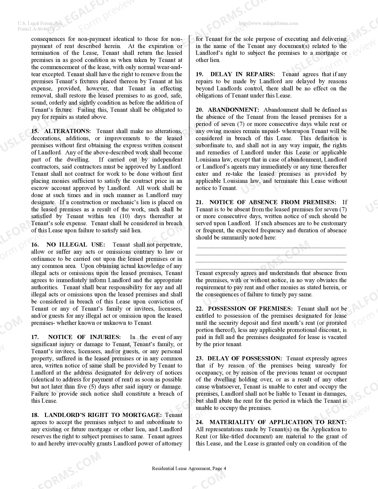 Preview Residential Lease or Rental Agreement for Month to Month