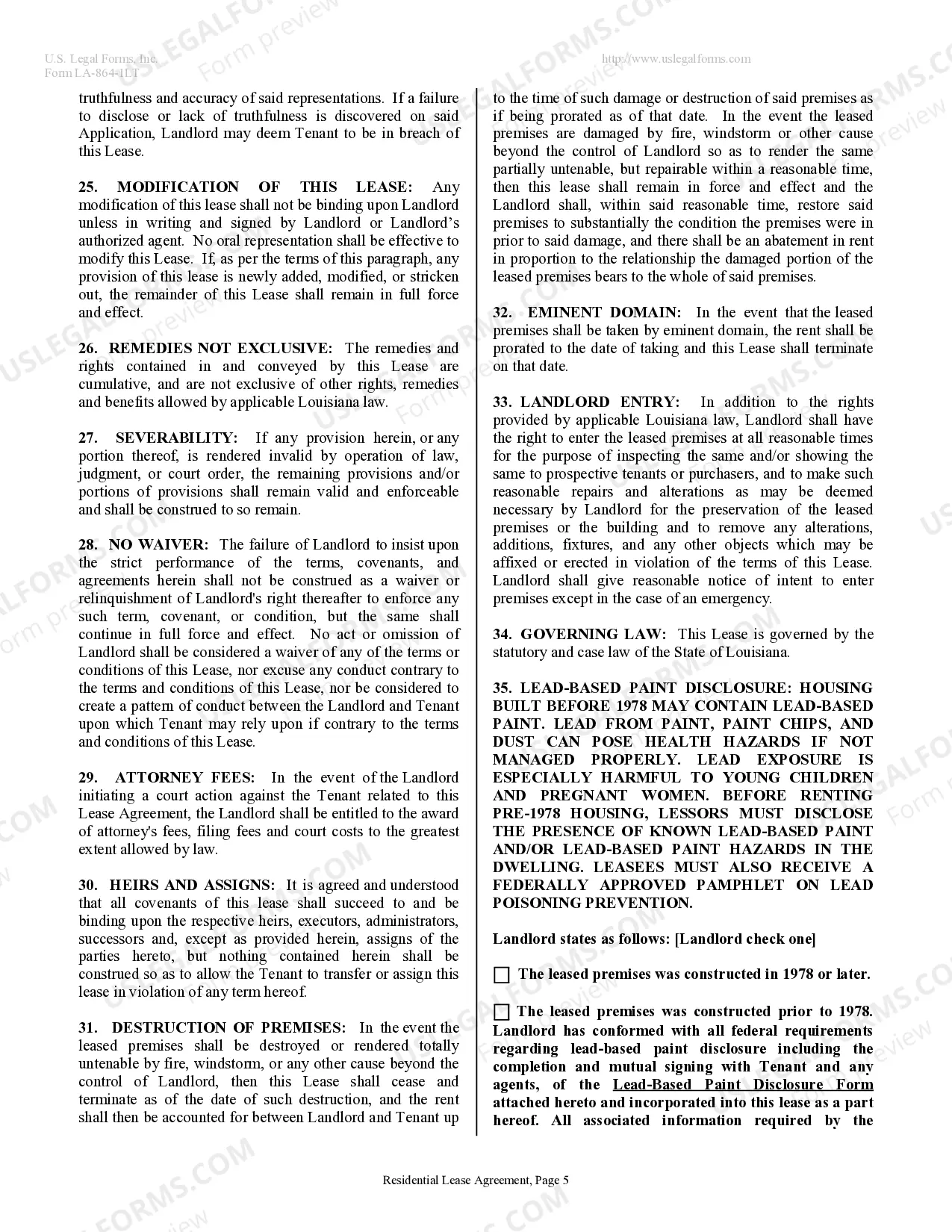 Preview Residential Lease or Rental Agreement for Month to Month