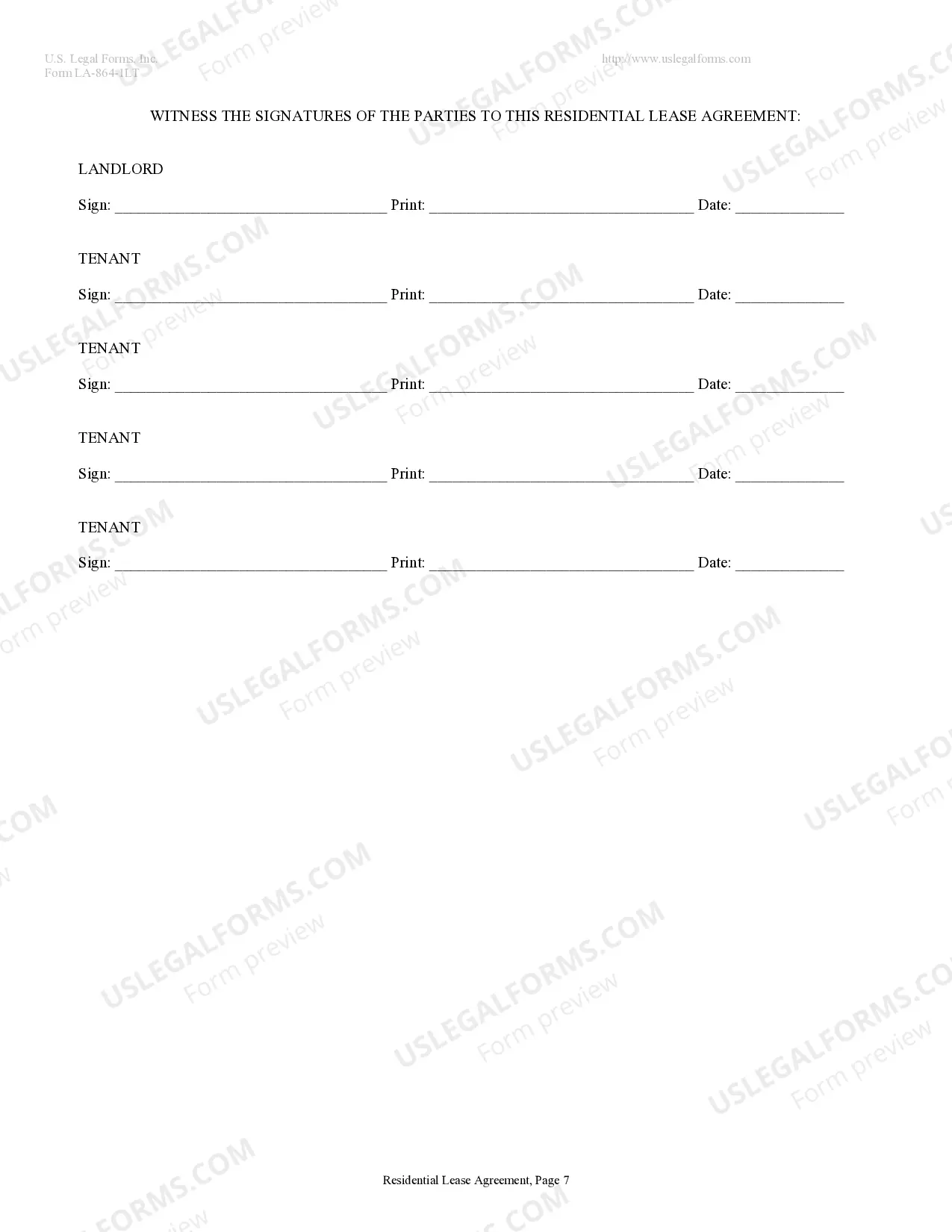 Preview Residential Lease or Rental Agreement for Month to Month