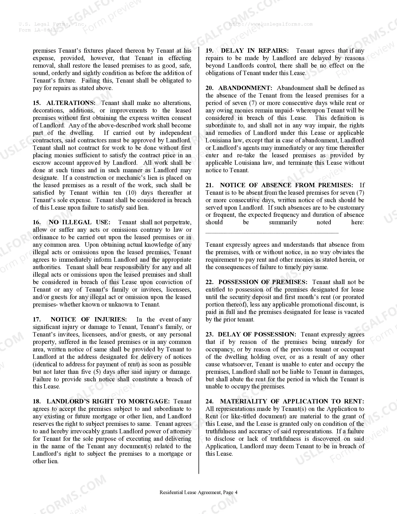 Preview Residential Rental Lease Agreement