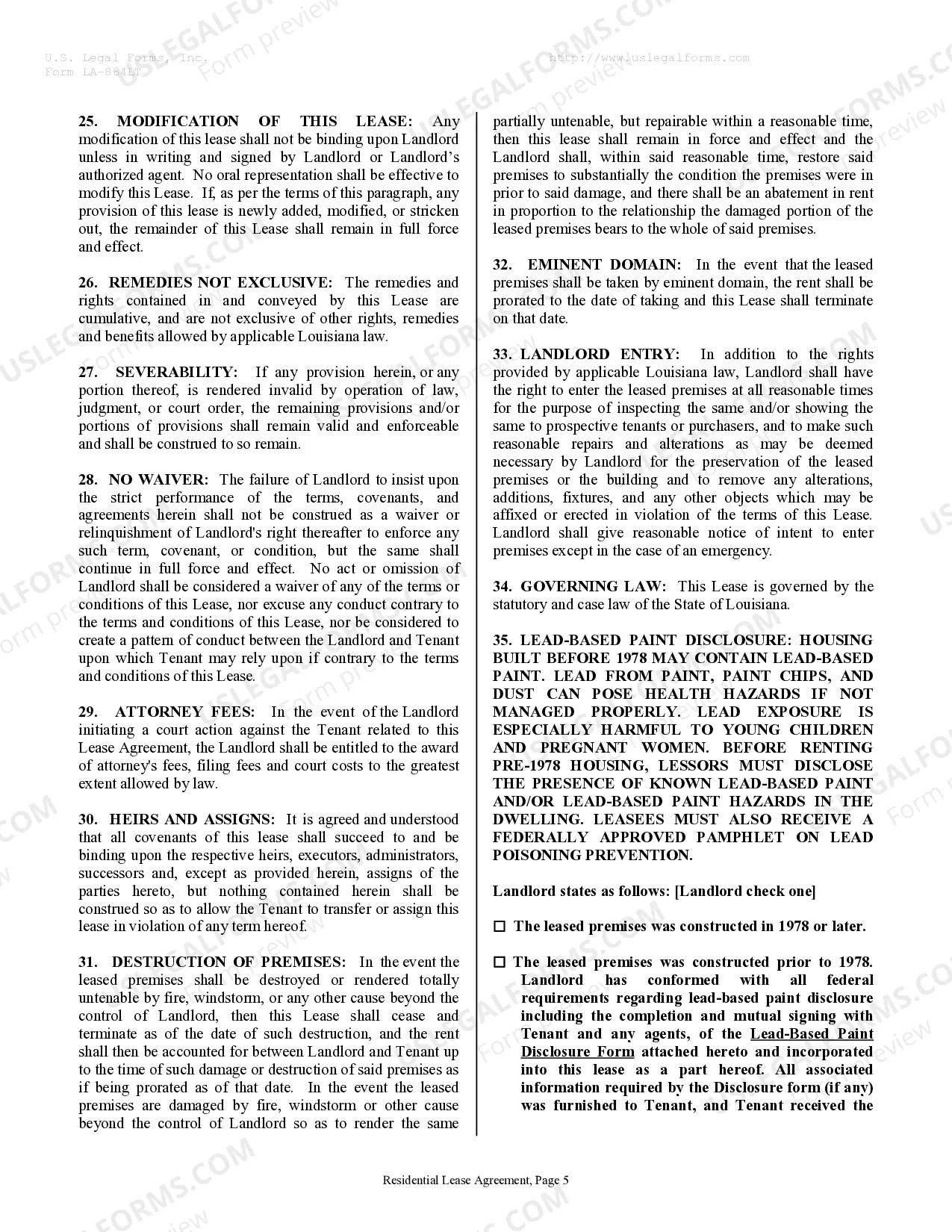 Preview Residential Rental Lease Agreement