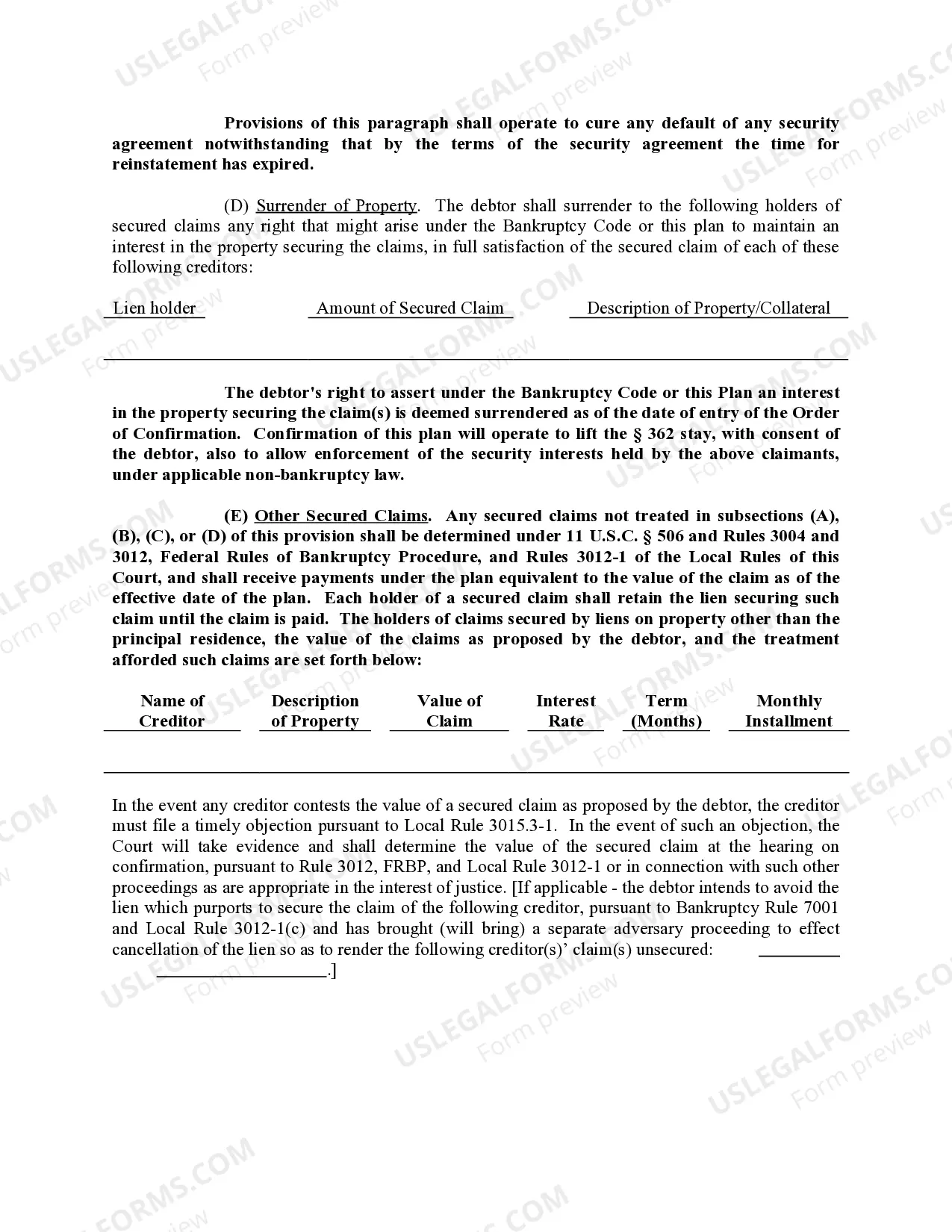 Preview Chapter 13 Plan - Motion for 3012 Valuation Hearing
