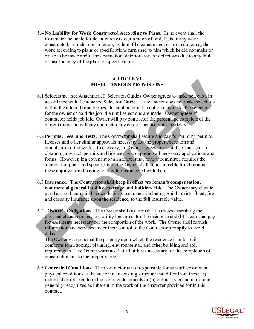Preview Single-Family Home Building Contract on Owner's Lot