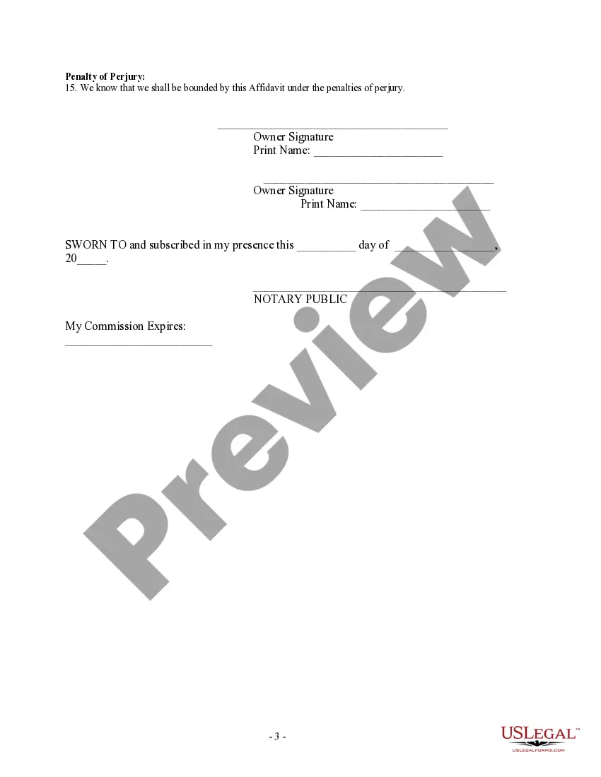 Get Owner's or Seller's Affidavit of No Liens Preview Owner's or Seller's Affidavit of No Liens