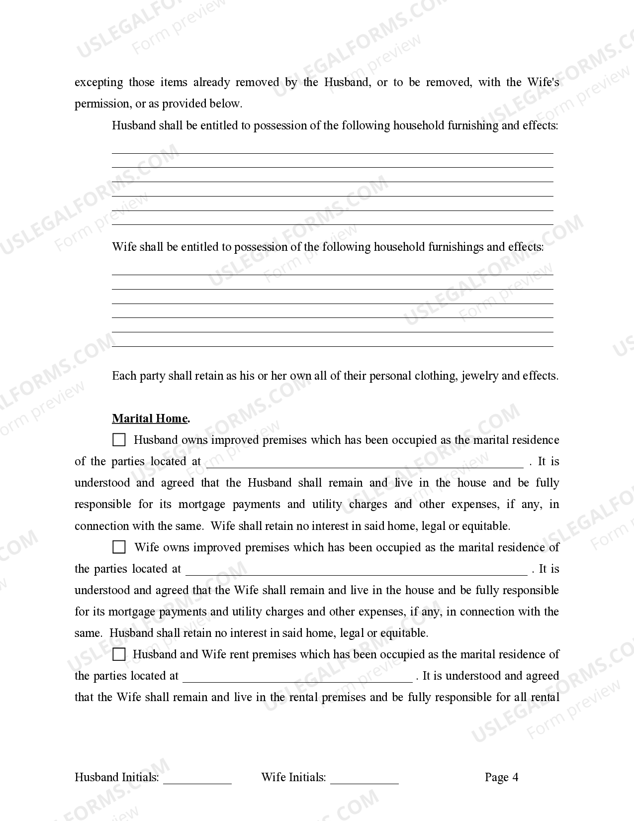 Louisiana Marital Domestic Separation and Property Settlement Agreement