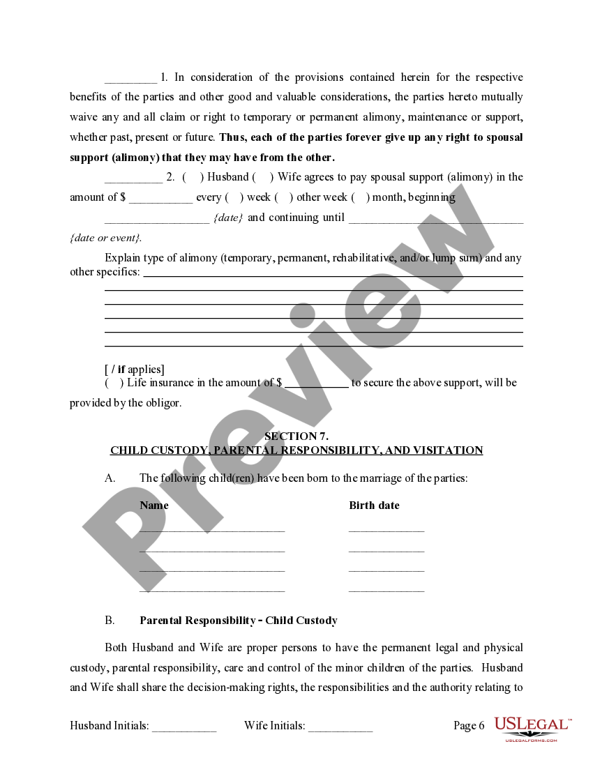 Louisiana Marital Domestic Separation and Property Settlement Agreement