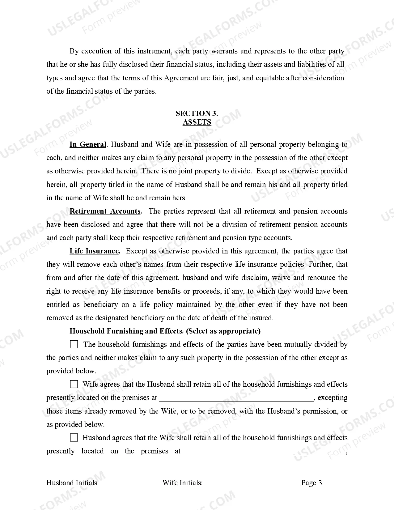 Preview Marital Domestic Separation and Property Settlement Agreement Minor Children no Joint Property or Debts where Divorce Action Filed
