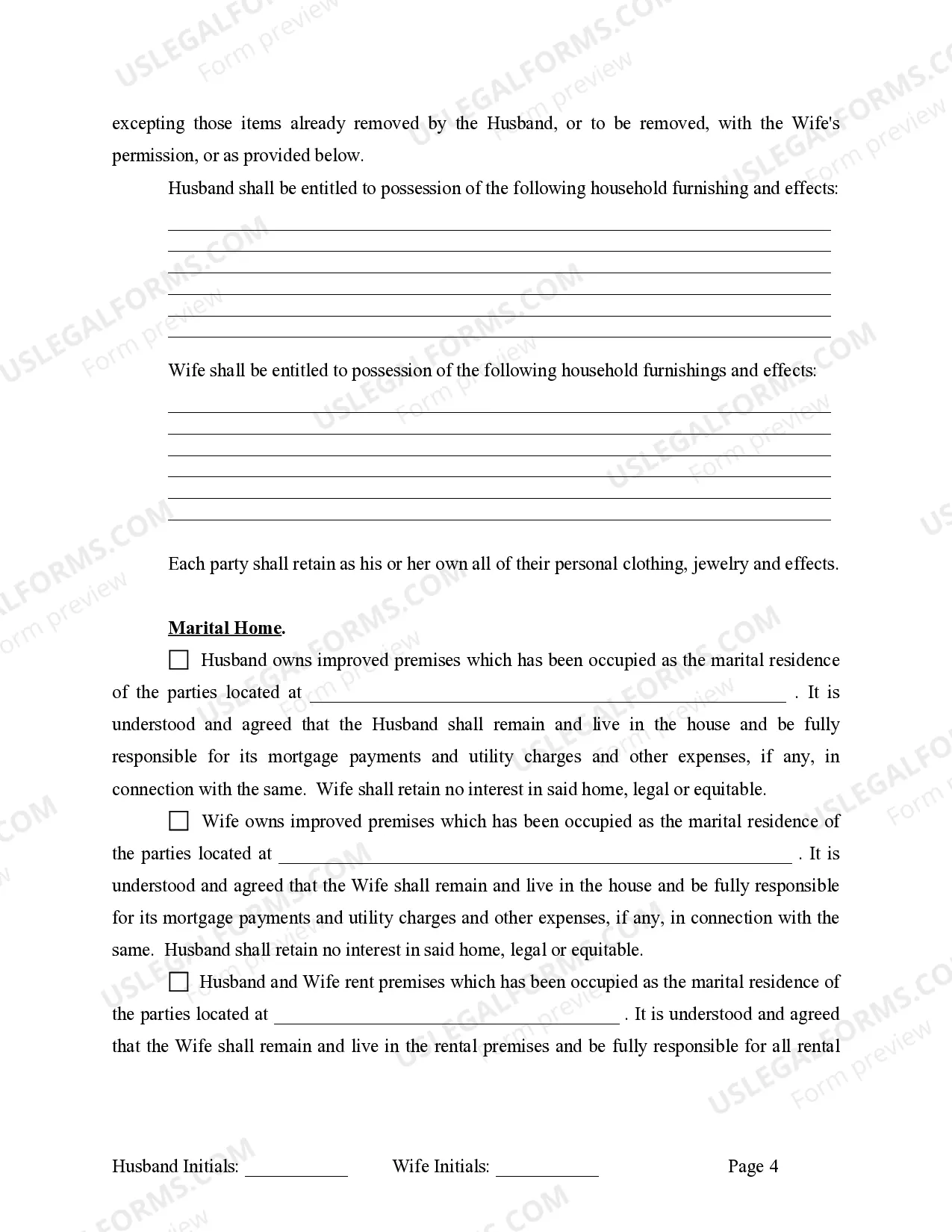 Preview Marital Domestic Separation and Property Settlement Agreement Minor Children no Joint Property or Debts where Divorce Action Filed